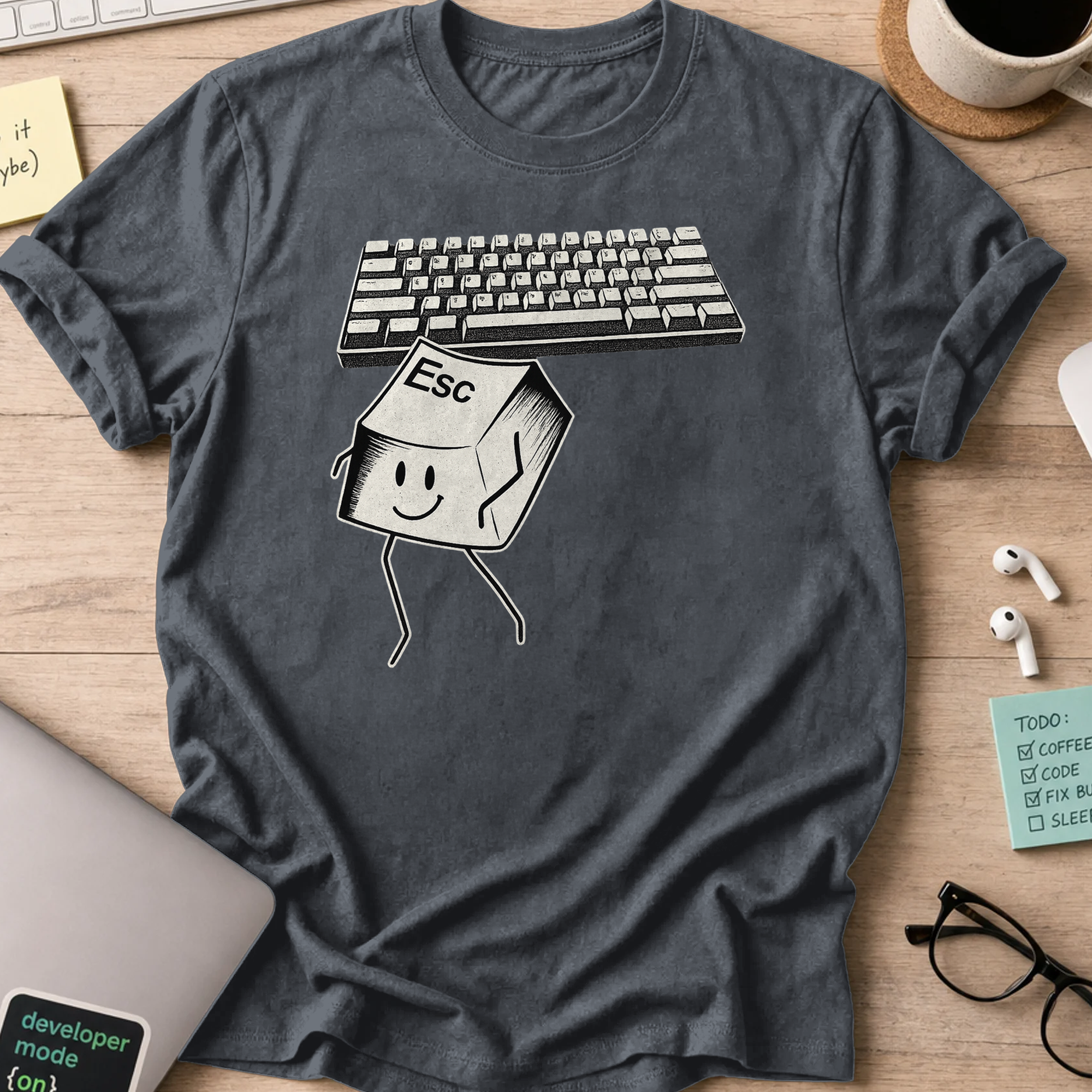 esc keyboard shirt - Dark Heather