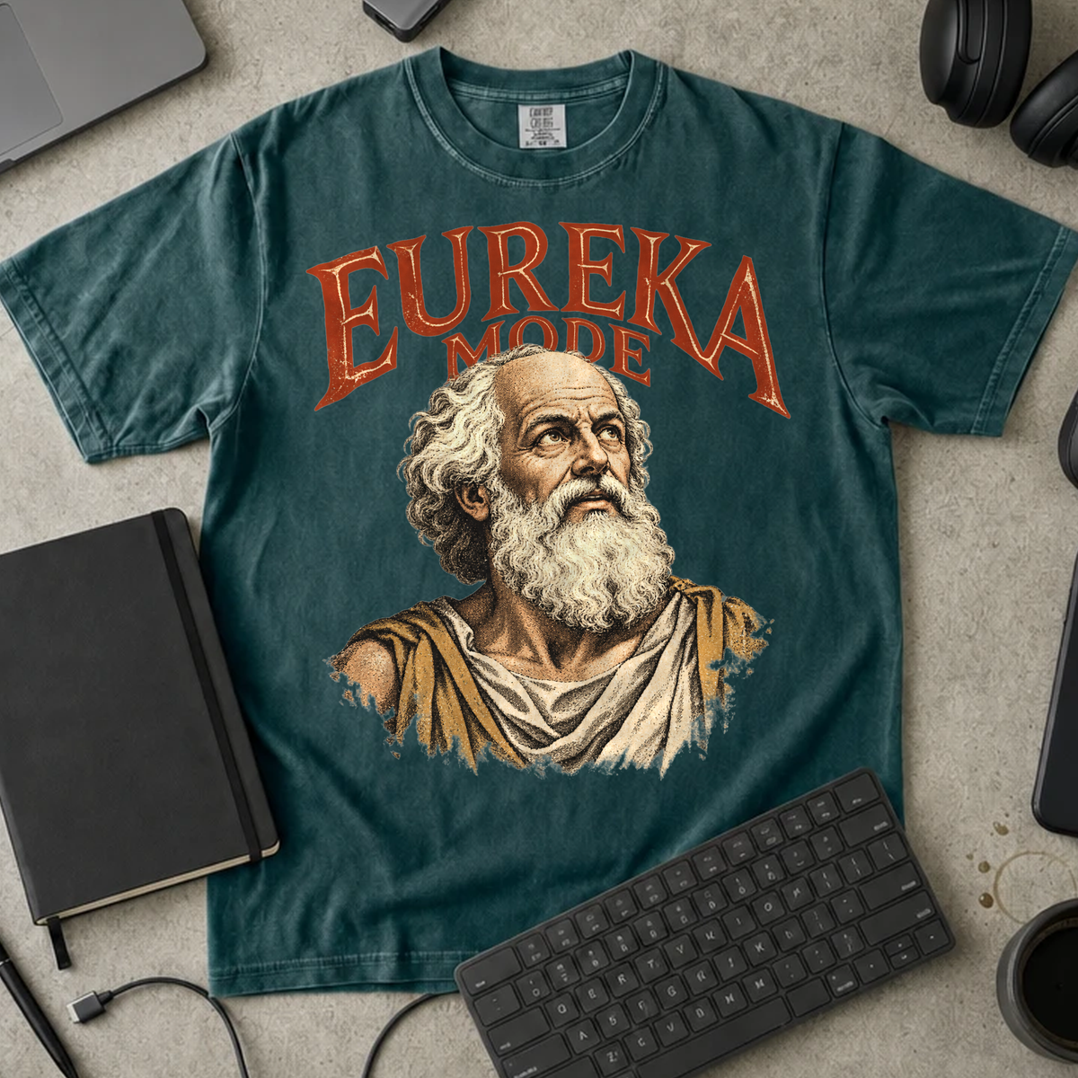 Eureka Mode Shirt — Blue Spruce Comfort Colors 1717 flat lay
