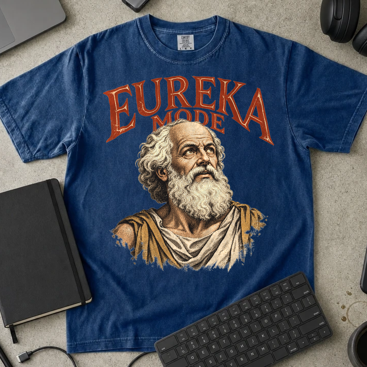 Eureka Mode Shirt — True Navy Comfort Colors 1717 flat lay