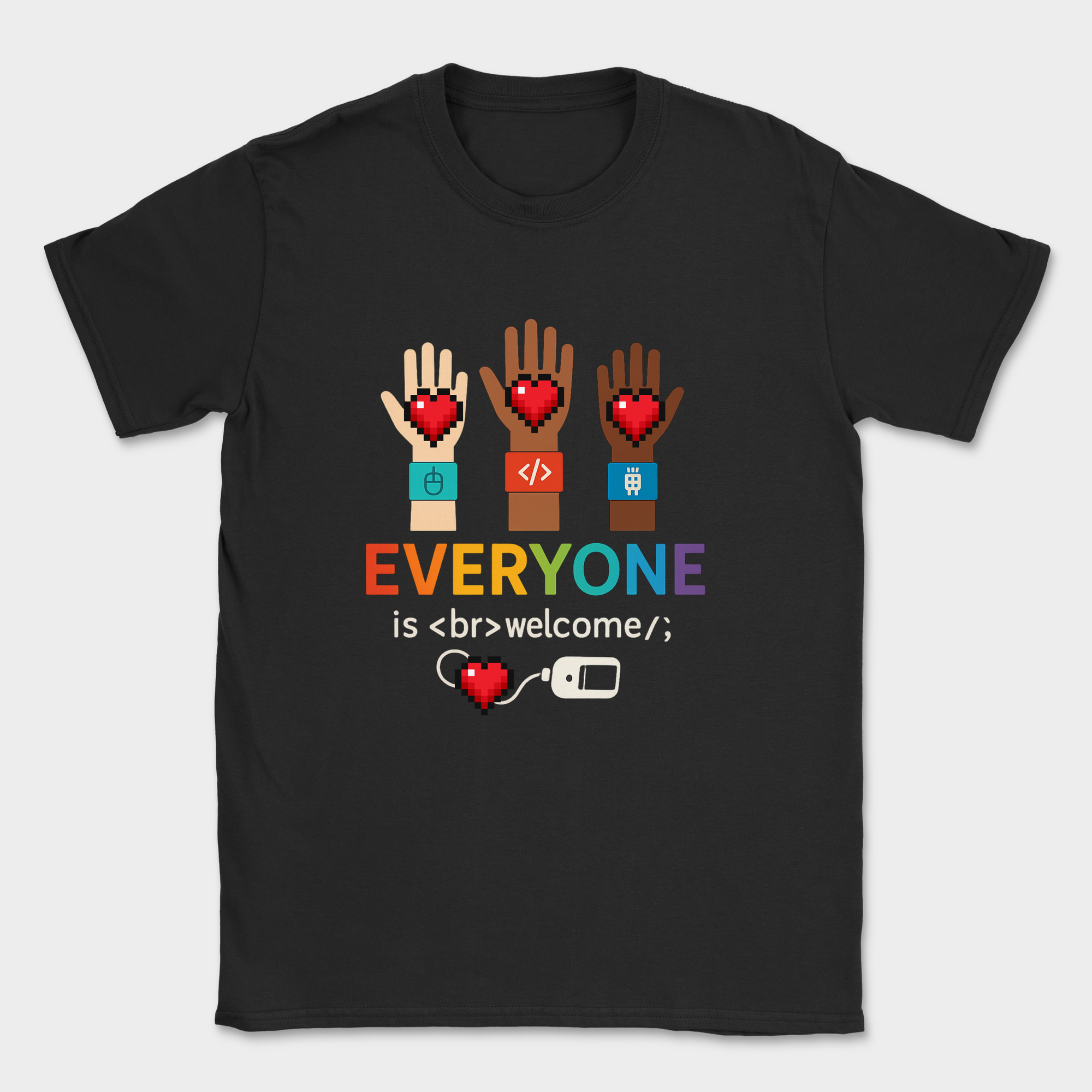 everyone is welcome in tech shirt — Black