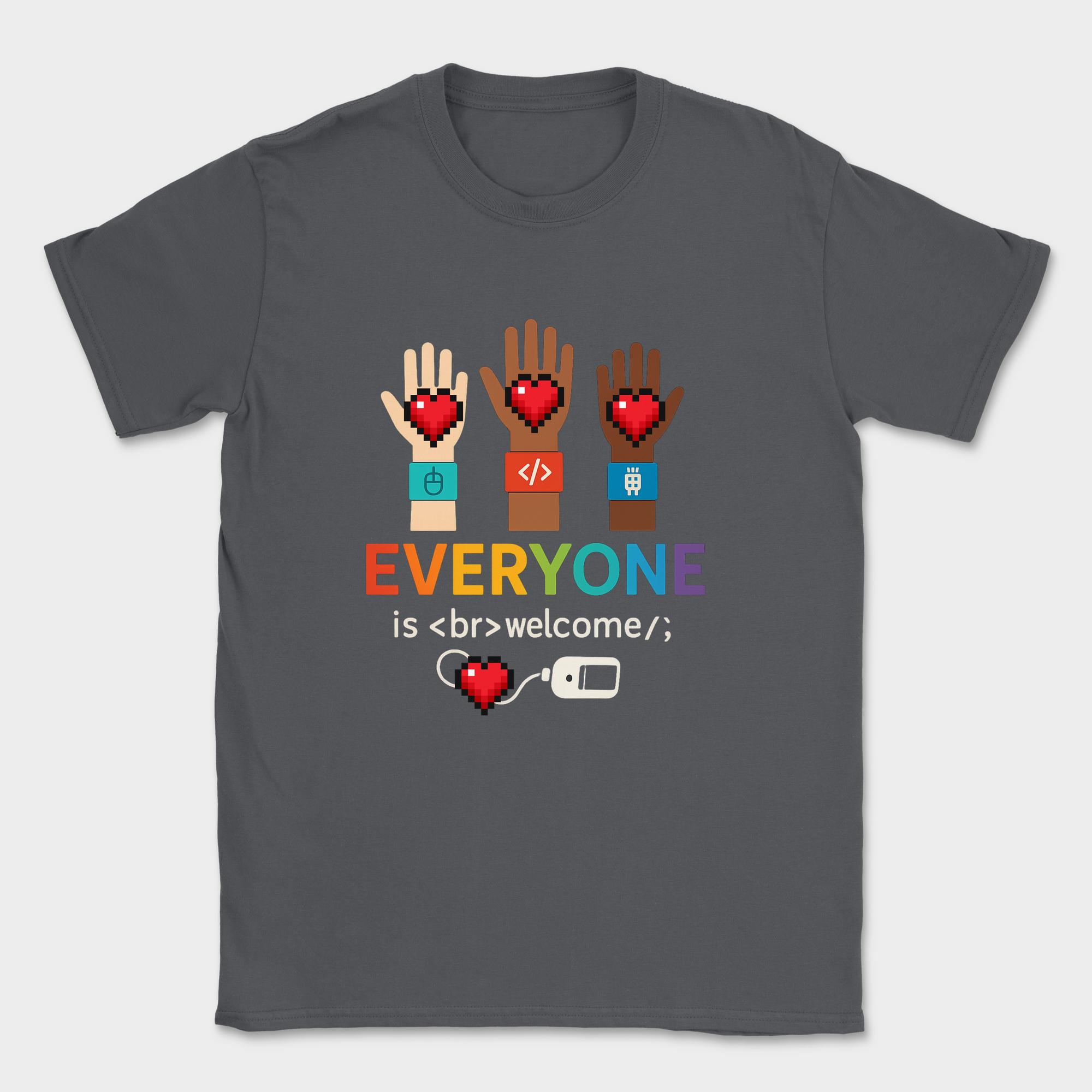 everyone is welcome in tech shirt — Dark Heather Grey