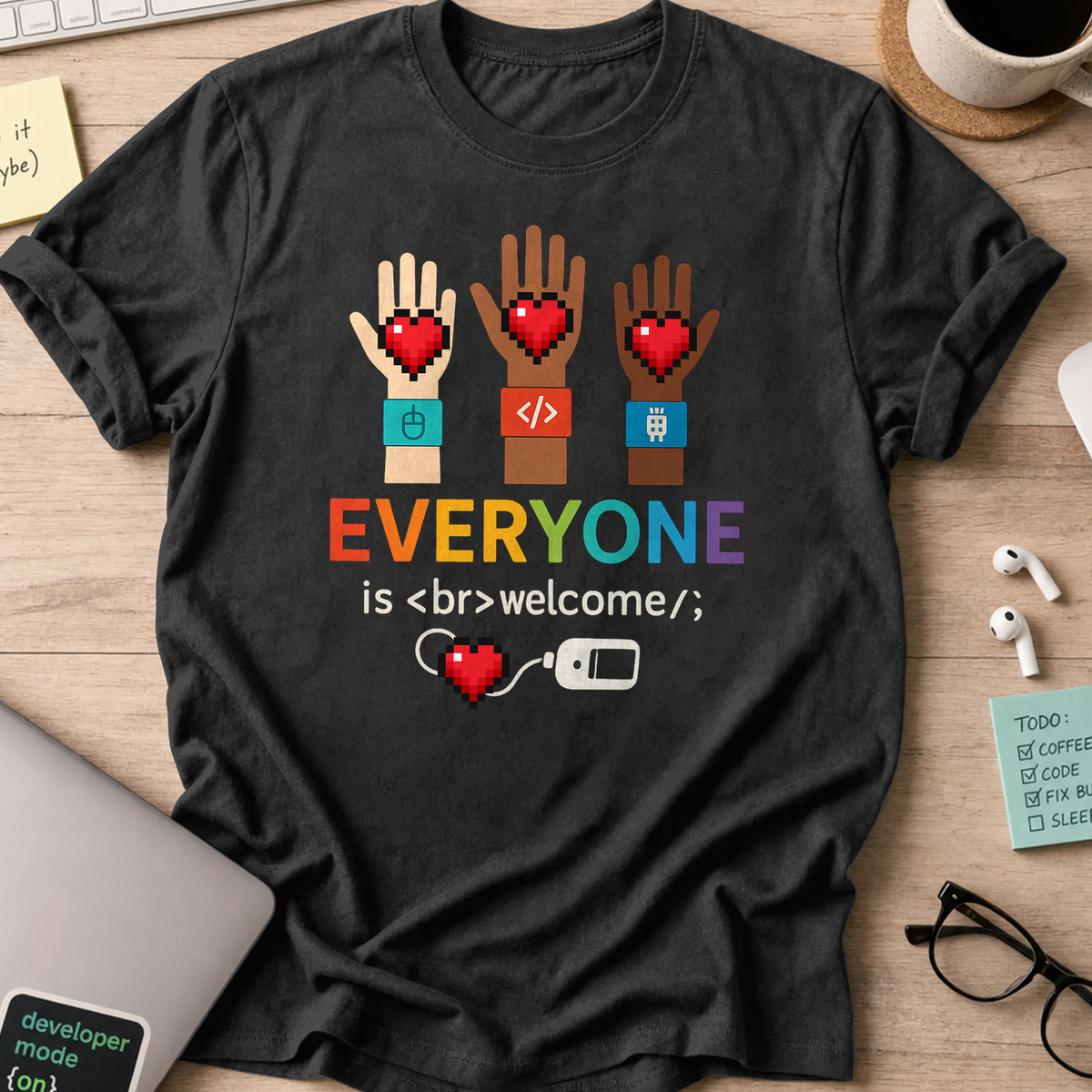 everyone is welcome in tech shirt - Black