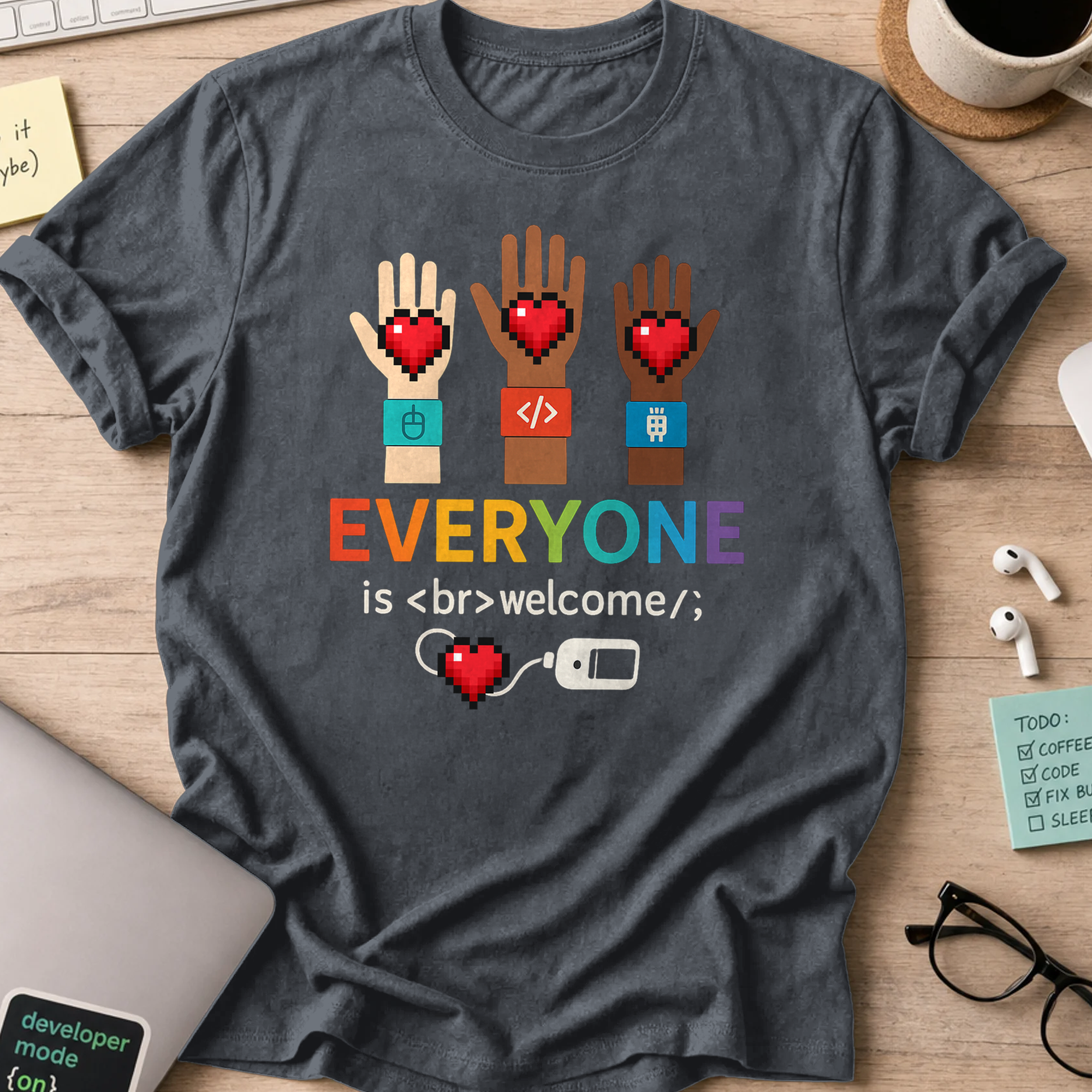 everyone is welcome in tech shirt - Dark Heather