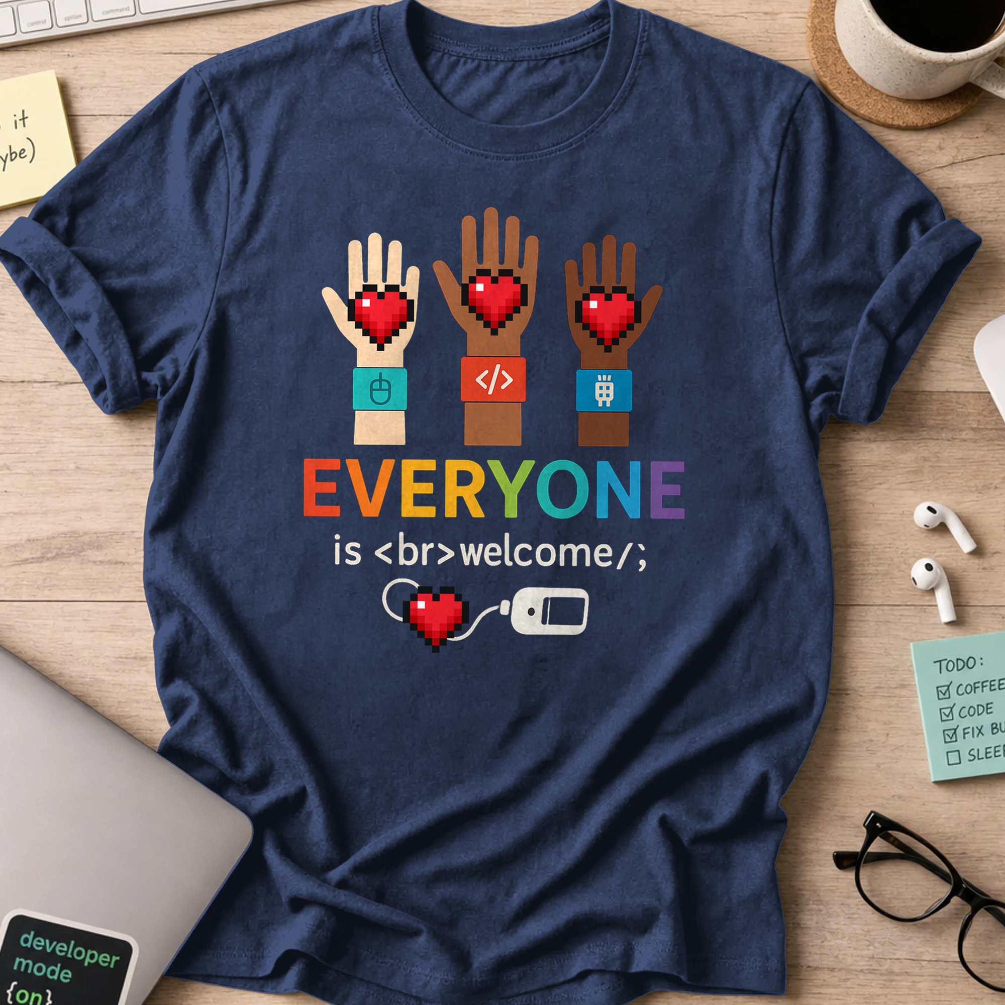 everyone is welcome in tech shirt - Navy