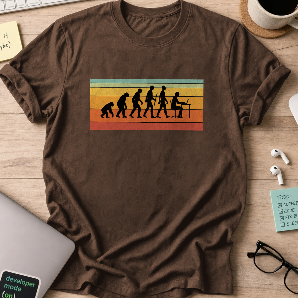 evolution of developers shirt - Dark Chocolate