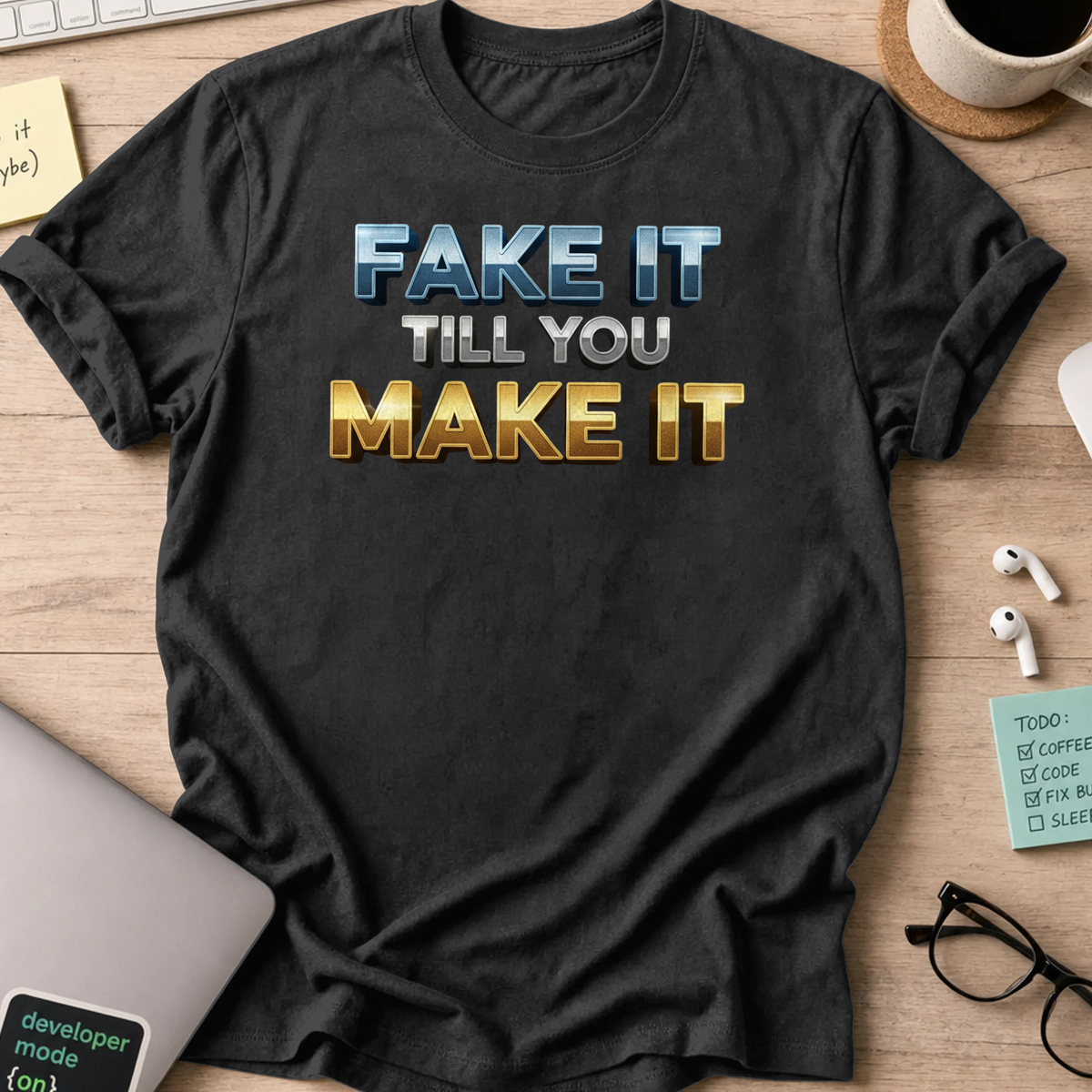 fake it till you make it shirt - Black