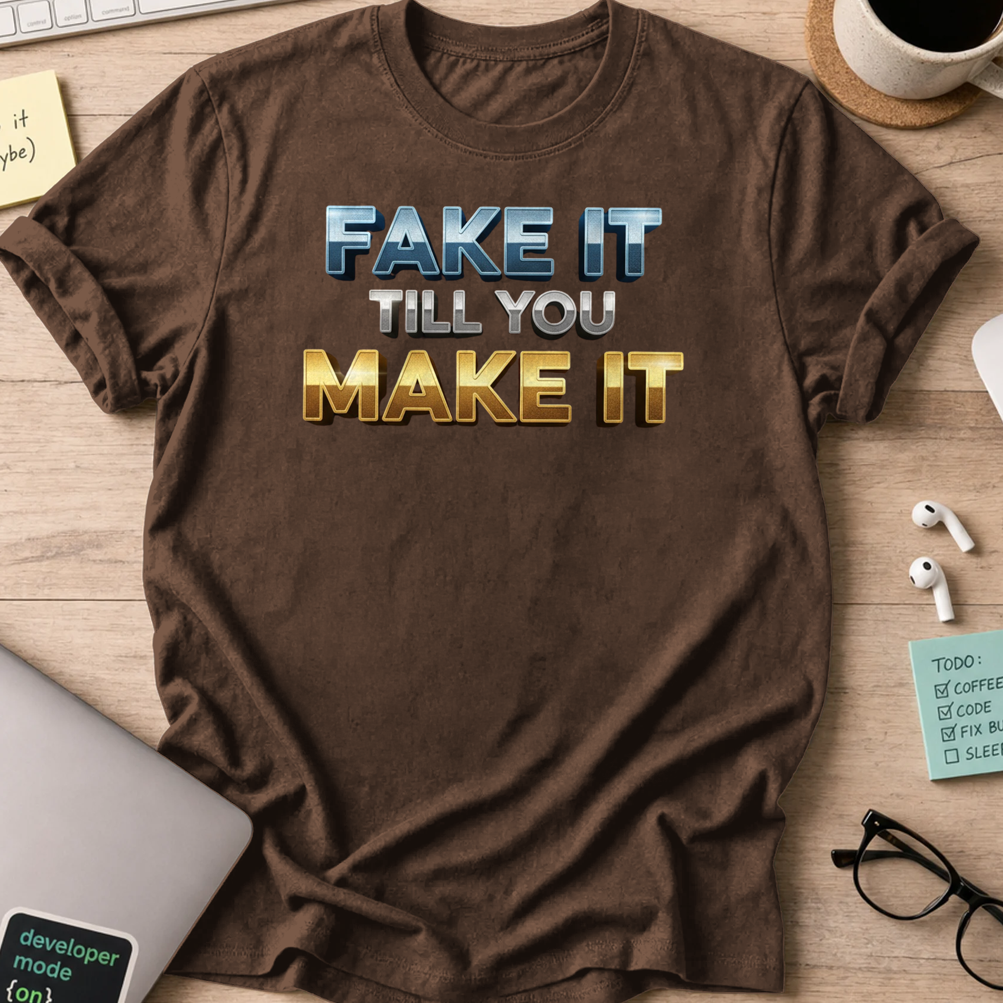 fake it till you make it shirt - Dark Chocolate
