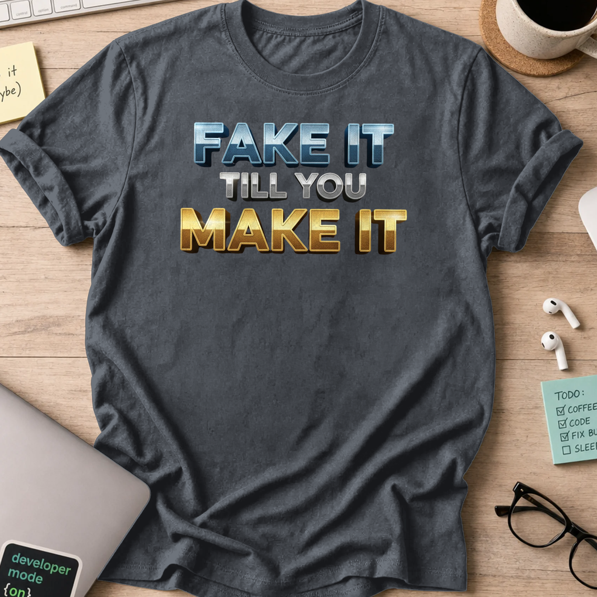 fake it till you make it shirt - Dark Heather