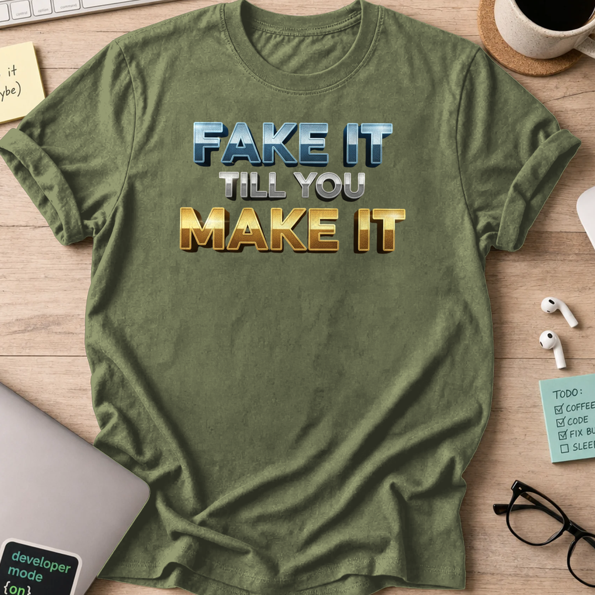 fake it till you make it shirt - Military Green