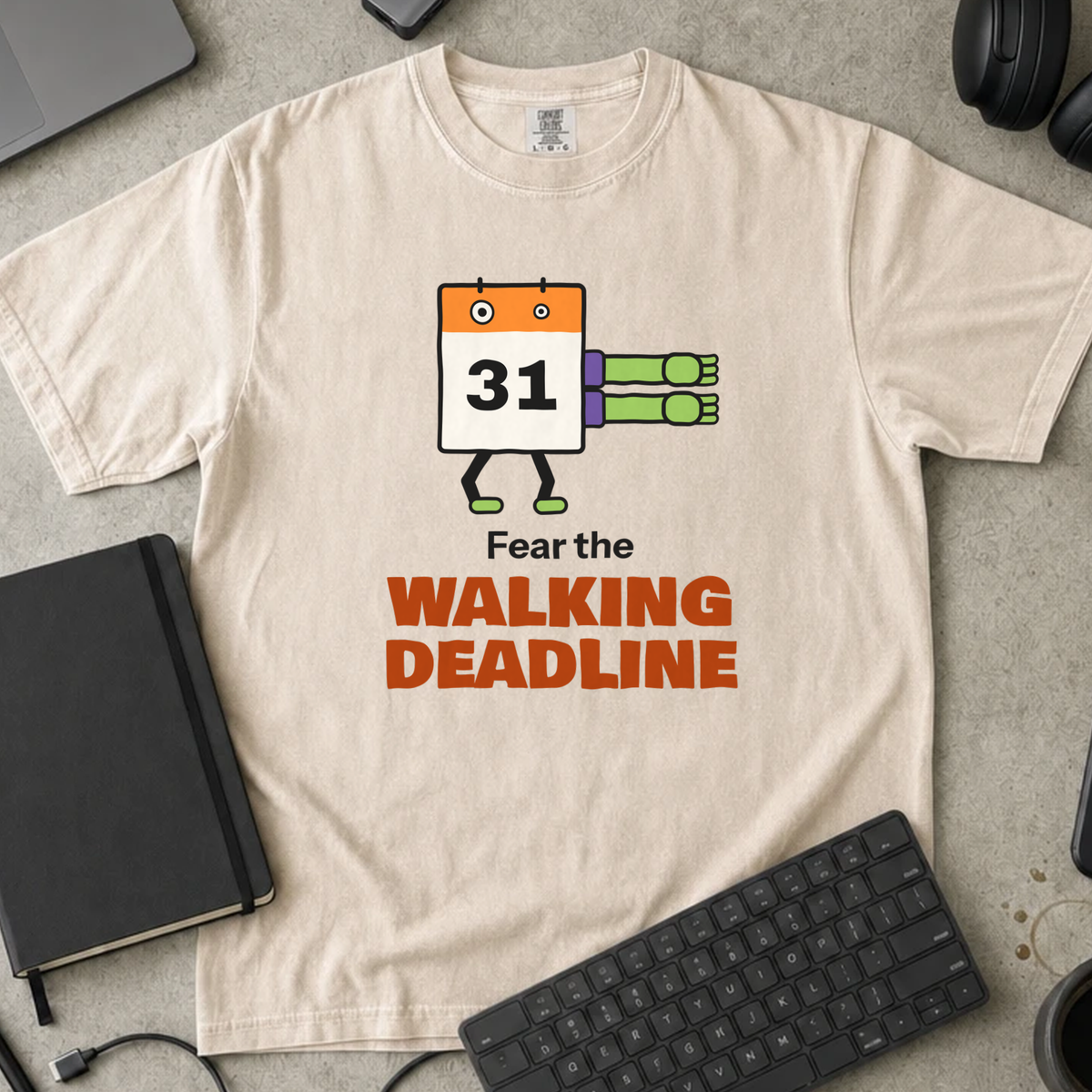 Fear the Walking Deadline Shirt — Ivory Comfort Colors 1717 flat lay