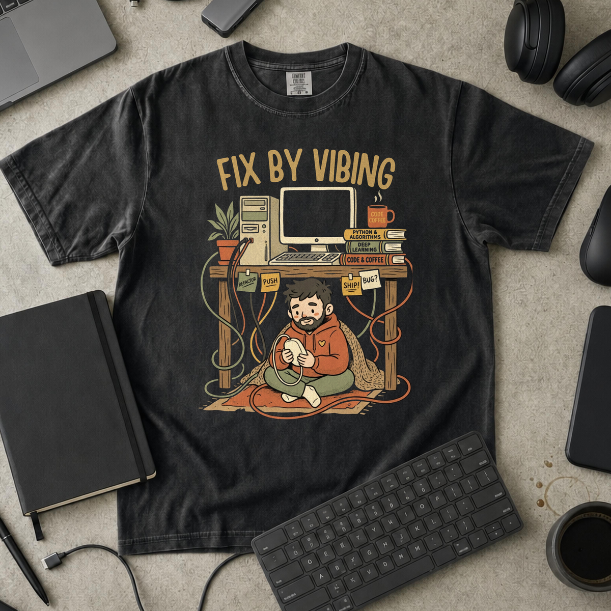 Fix By Vibing Premium Shirt — black Premium Shirt mock-up