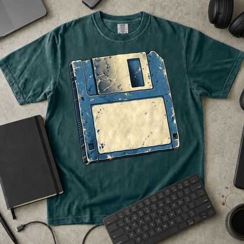 Floppy Disk Shirt — Blue Spruce Comfort Colors 1717 flat lay