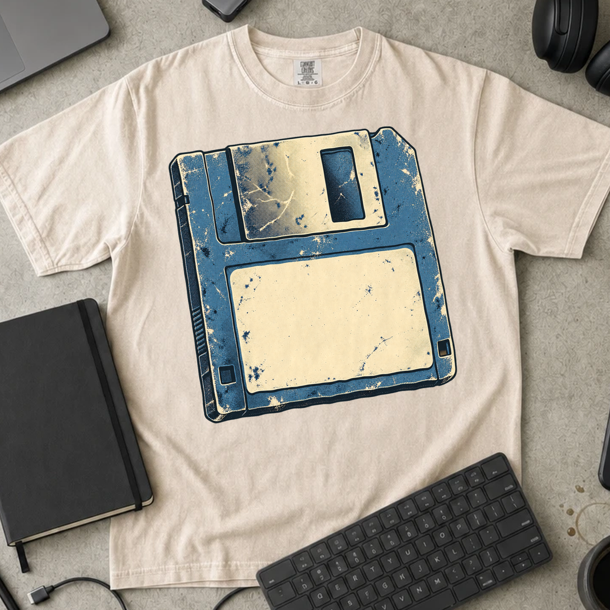 Floppy Disk Shirt — Ivory Comfort Colors 1717 flat lay