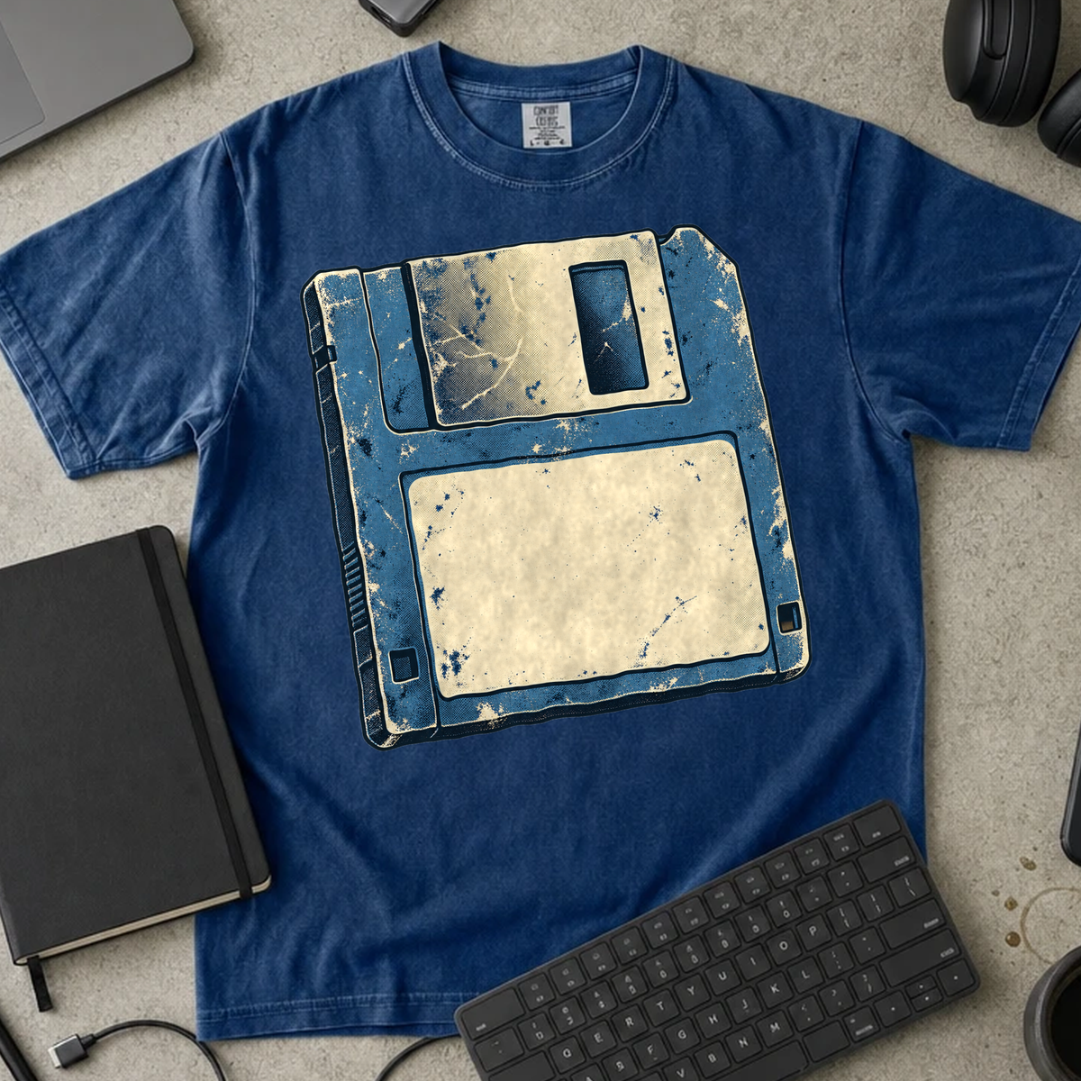 Floppy Disk Shirt — True Navy Comfort Colors 1717 flat lay