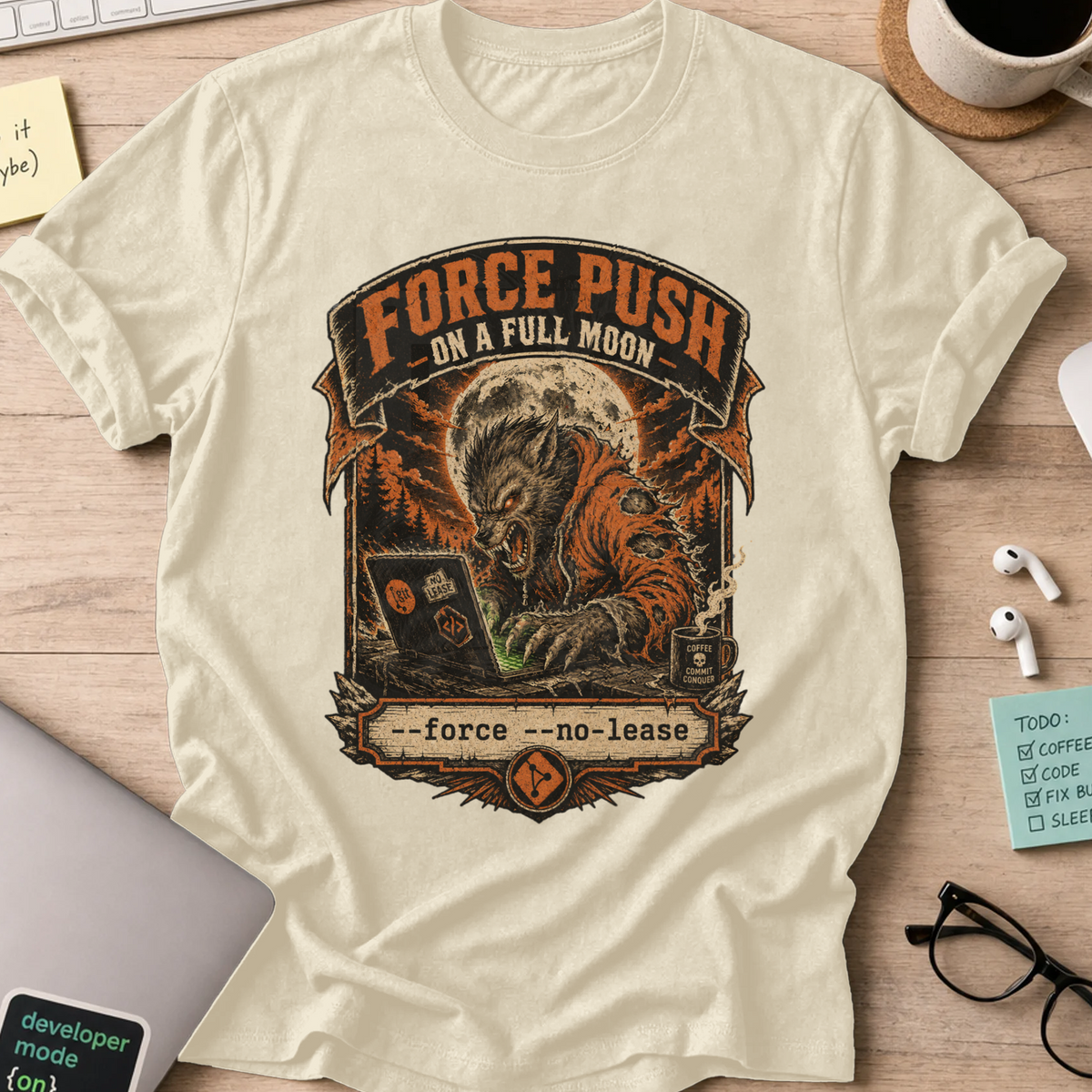 Force Push on a Full Moon Shirt — Natural storefront mockup