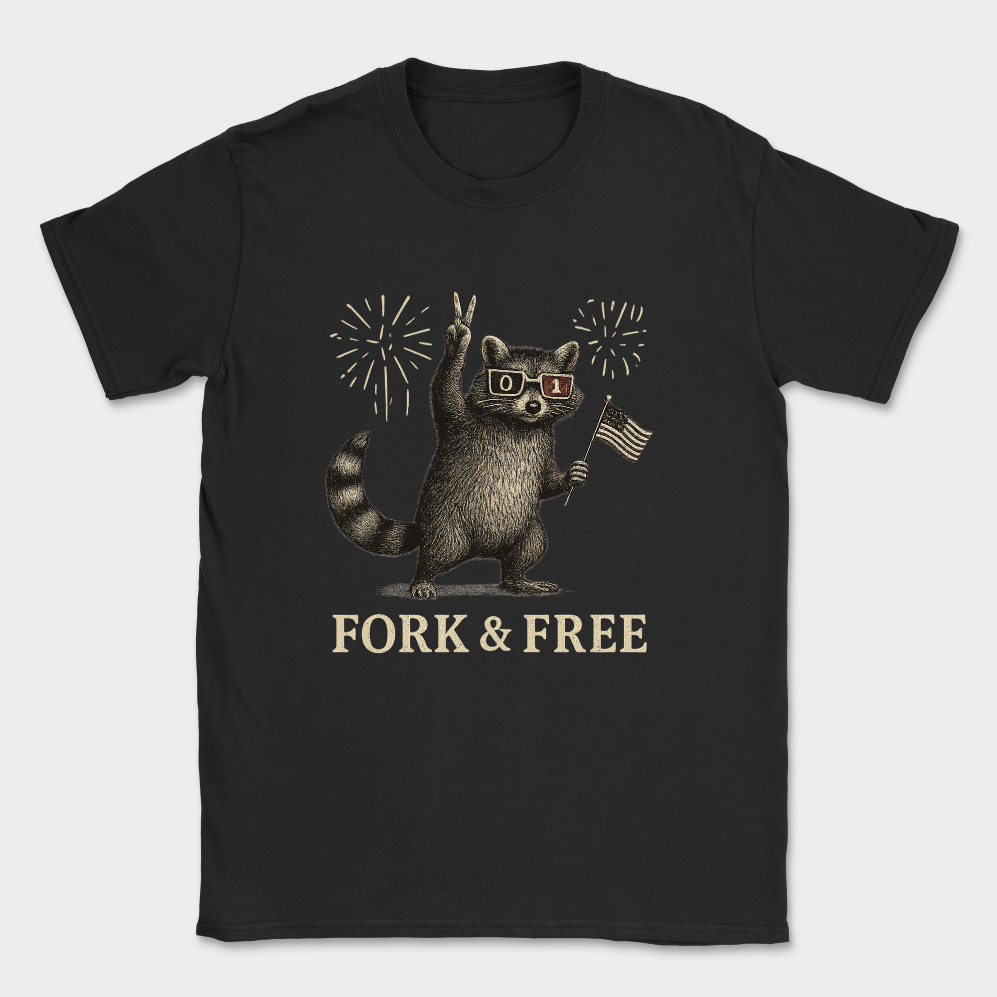 fork & free racoon shirt — Black