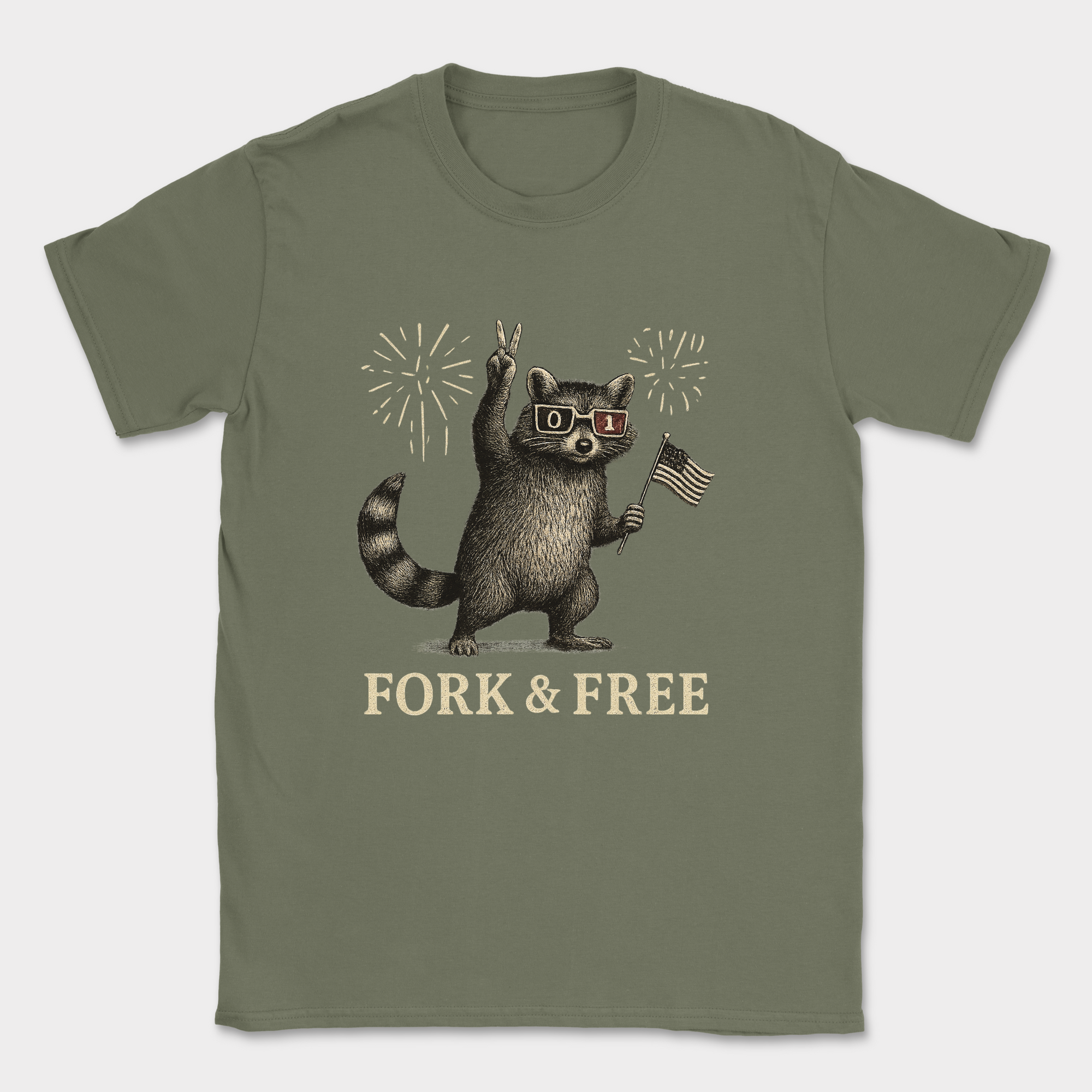 fork & free racoon shirt — Military Green