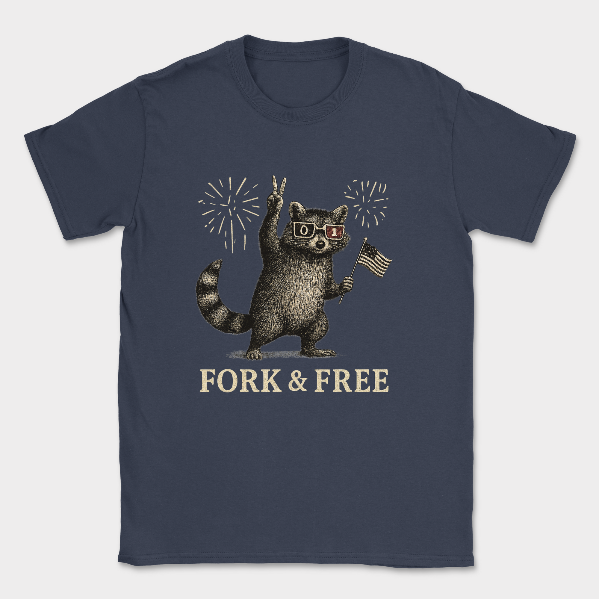 fork & free racoon shirt — Navy