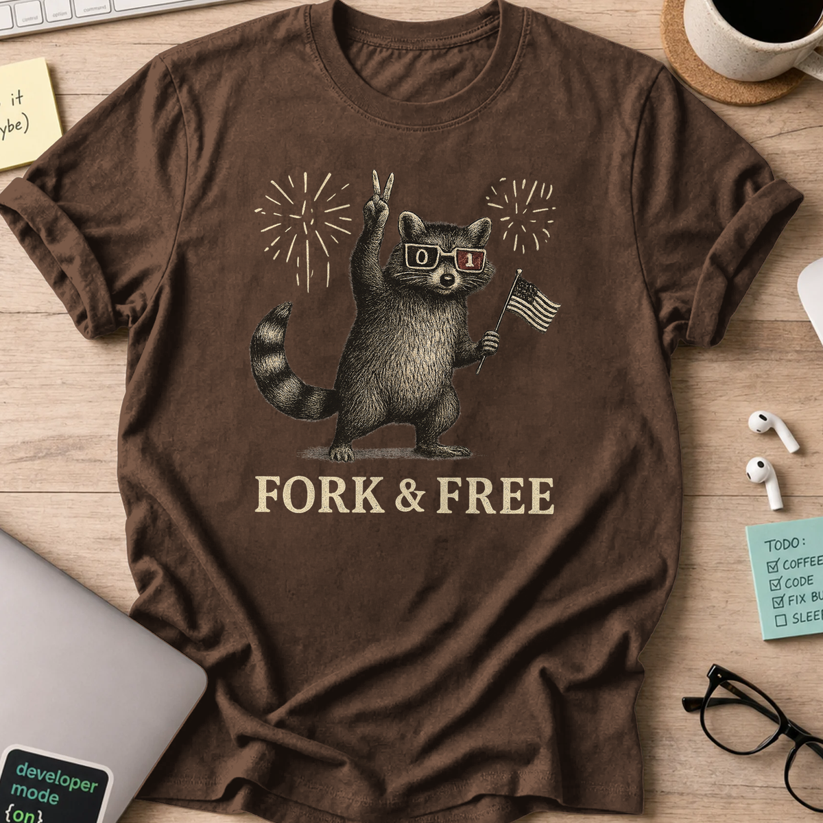 fork & free racoon shirt - Dark Chocolate