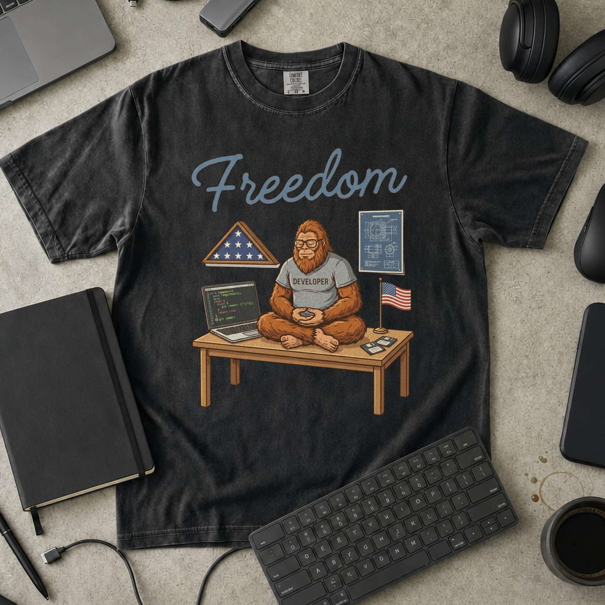 Freedom Bigfoot Coding Premium Shirt — black Premium Shirt mock-up