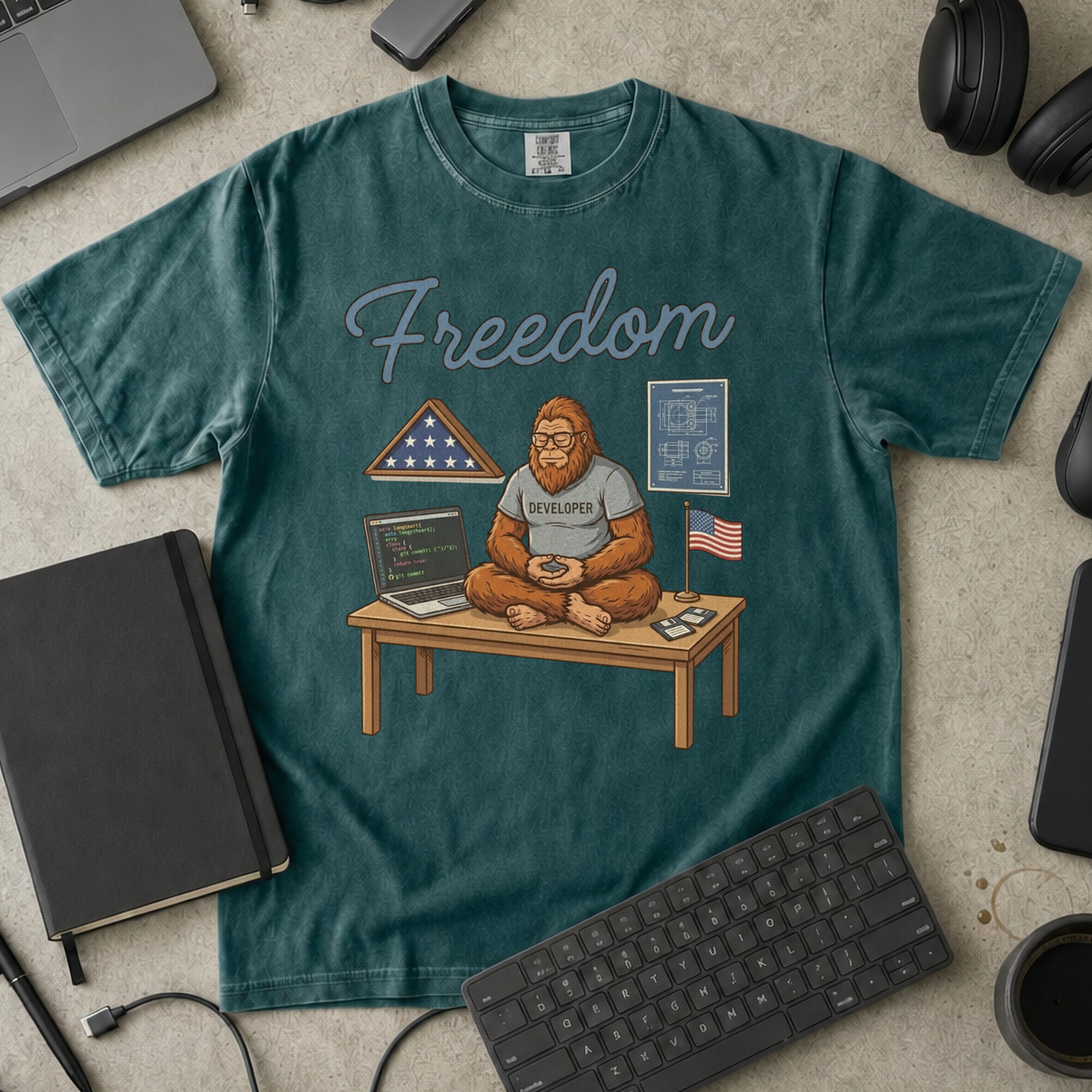 Freedom Bigfoot Coding Premium Shirt — blue spruce Premium Shirt mock-up