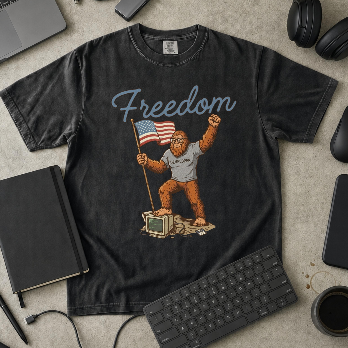 Freedom Bigfoot Flag Premium Shirt — black Premium Shirt mock-up