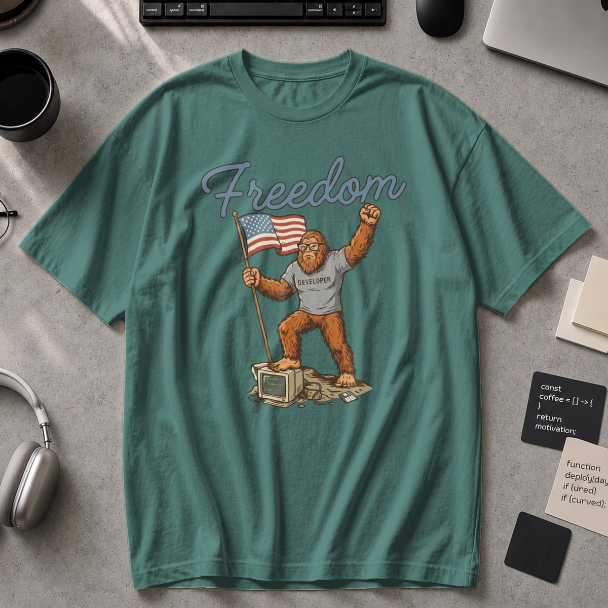 Freedom Bigfoot Flag Premium Shirt - Blue Spruce