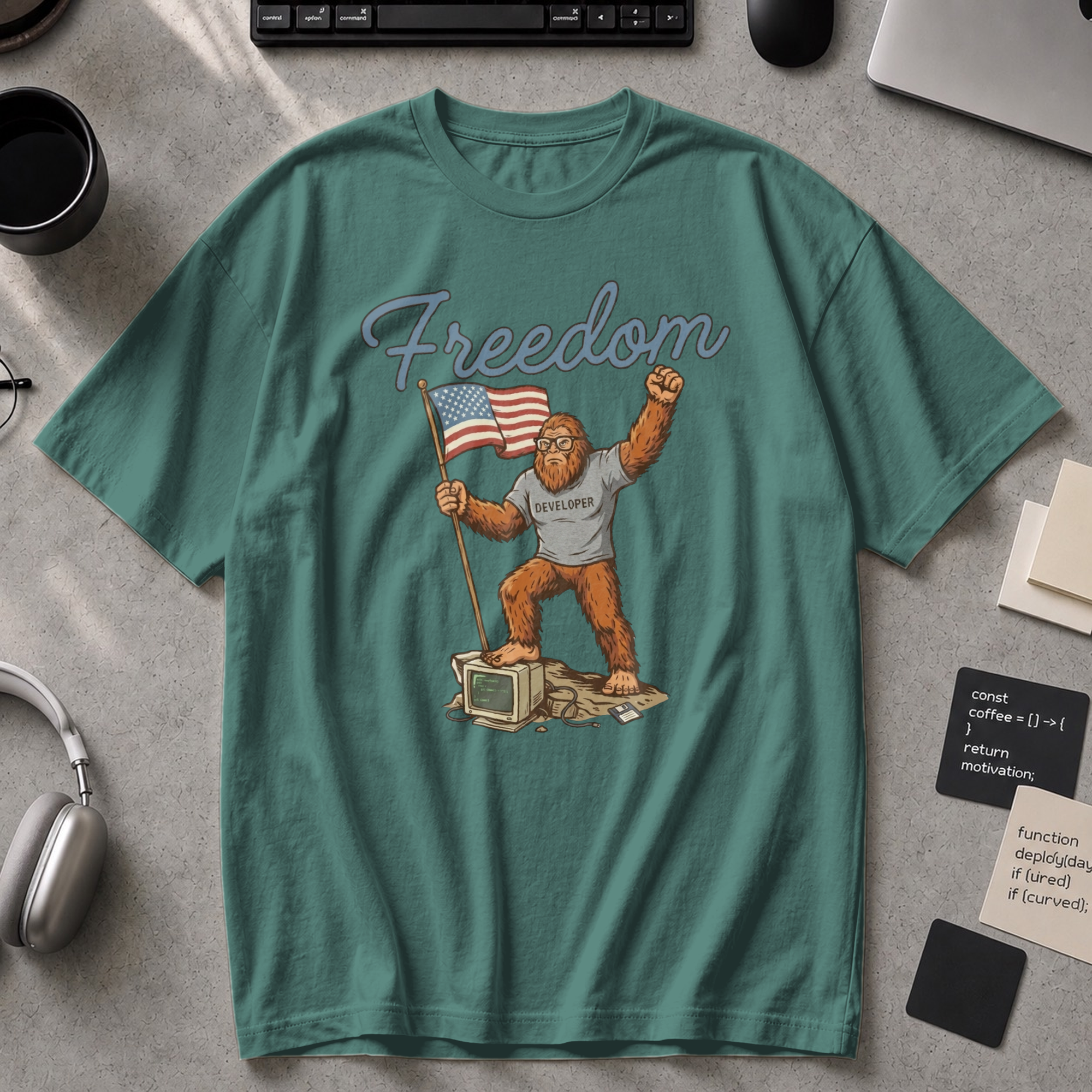 Freedom Bigfoot Flag Premium Shirt - Blue Spruce