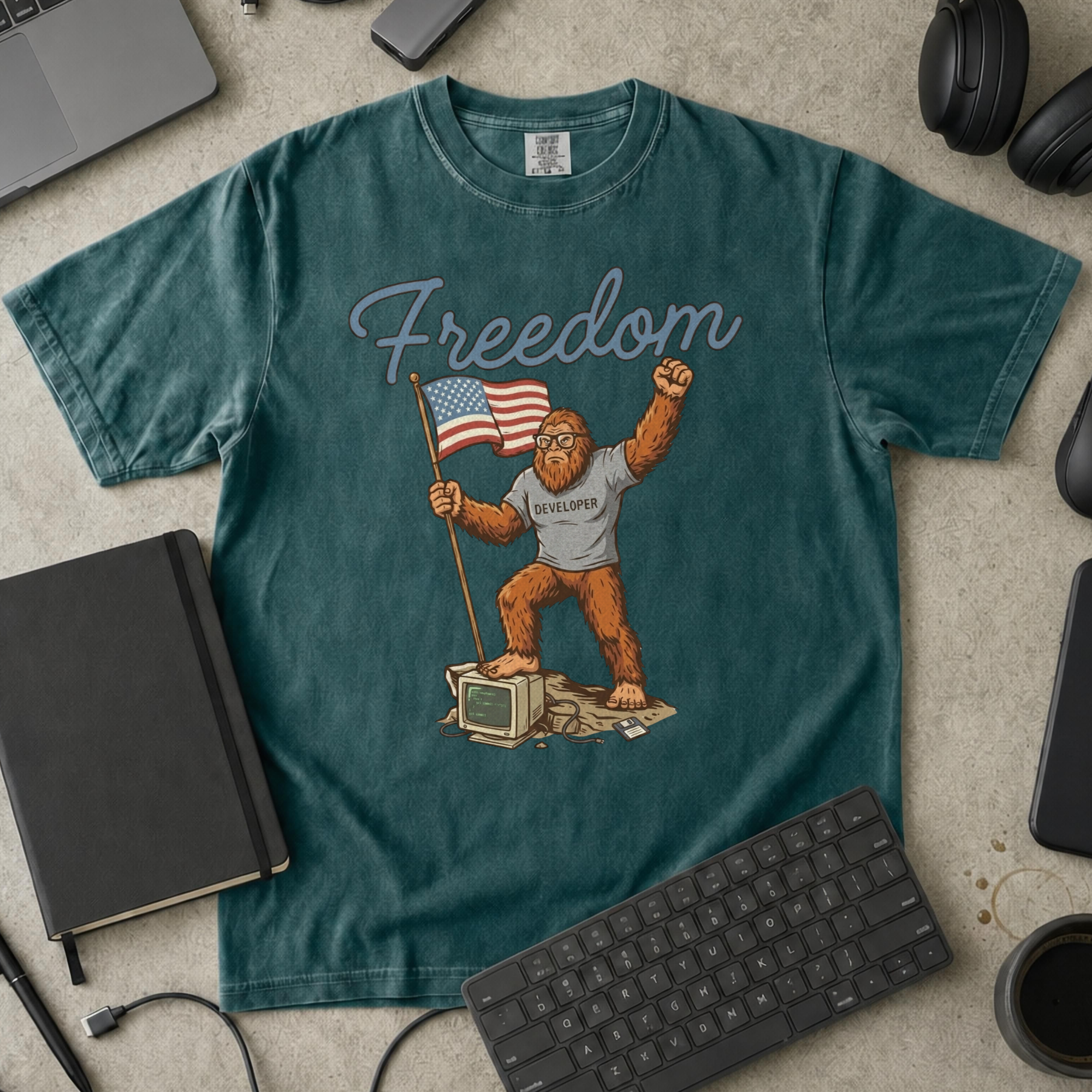 Freedom Bigfoot Flag Premium Shirt — blue spruce Premium Shirt mock-up