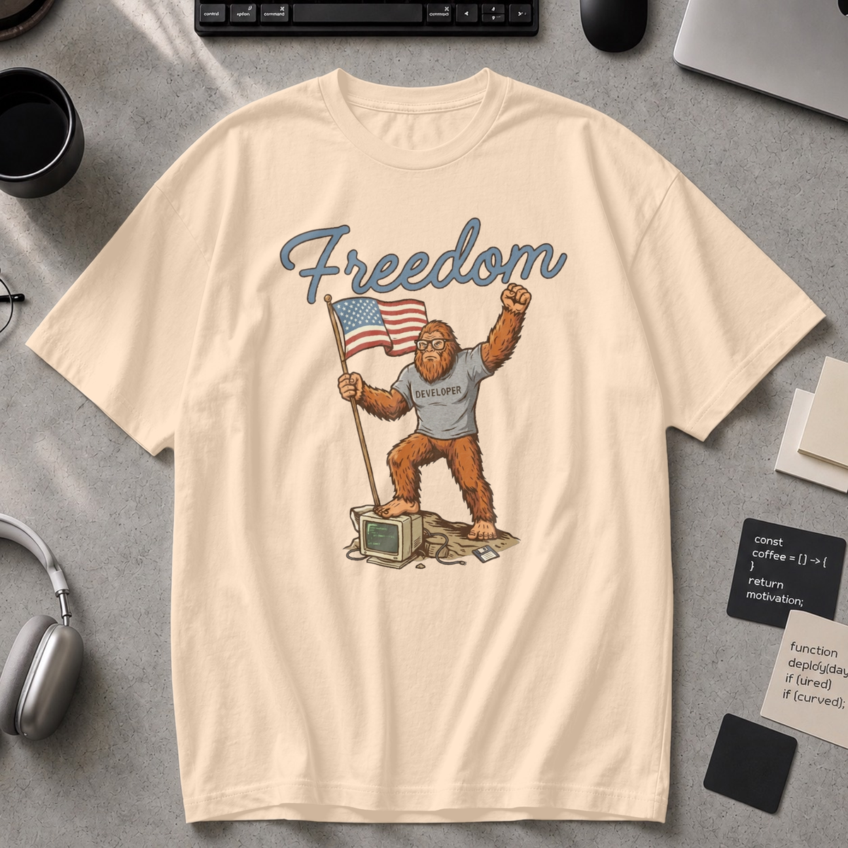Freedom Bigfoot Flag Premium Shirt - Ivory