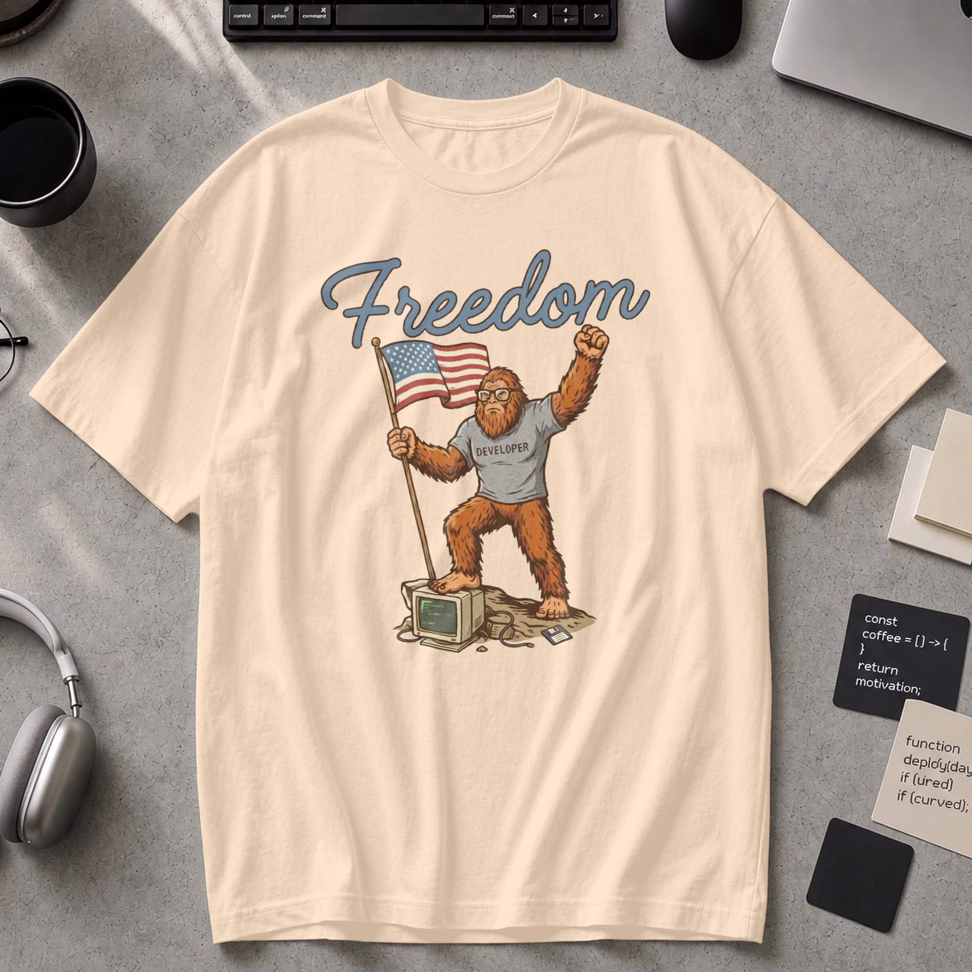 Freedom Bigfoot Flag Premium Shirt - Ivory