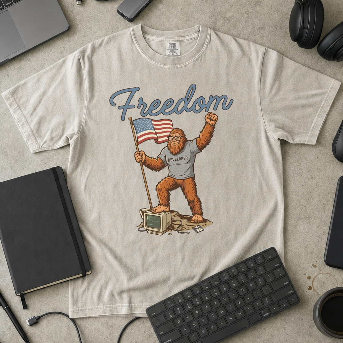 Freedom Bigfoot Flag Premium Shirt — ivory Premium Shirt mock-up