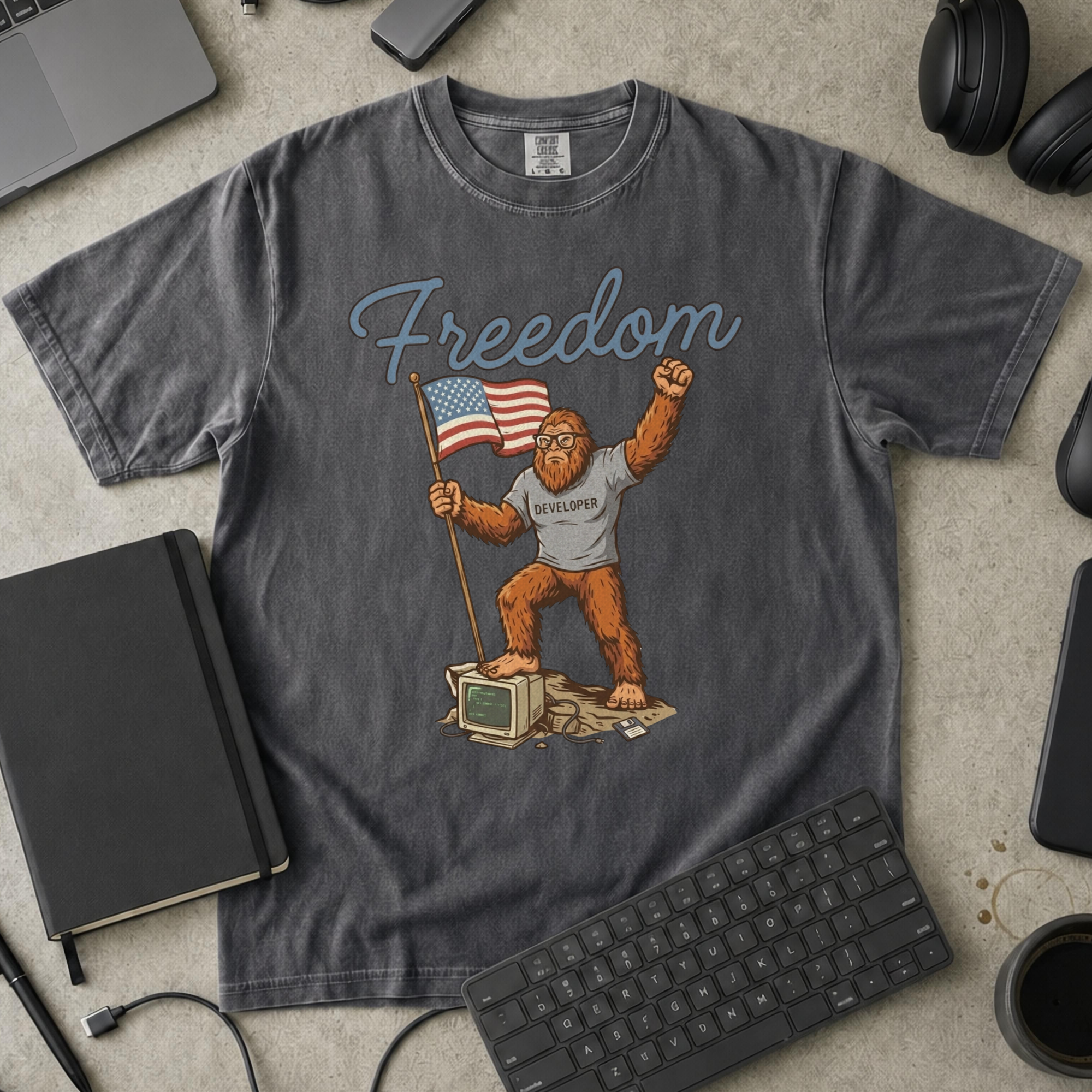 Freedom Bigfoot Flag Premium Shirt — pepper Premium Shirt mock-up