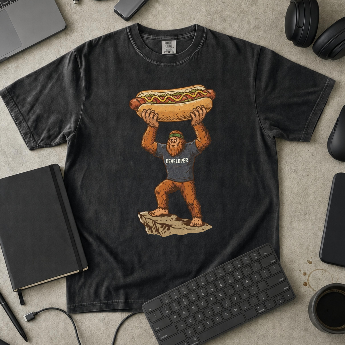 Freedom Bigfoot Hot Dog Press Premium Shirt — black Premium Shirt mock-up