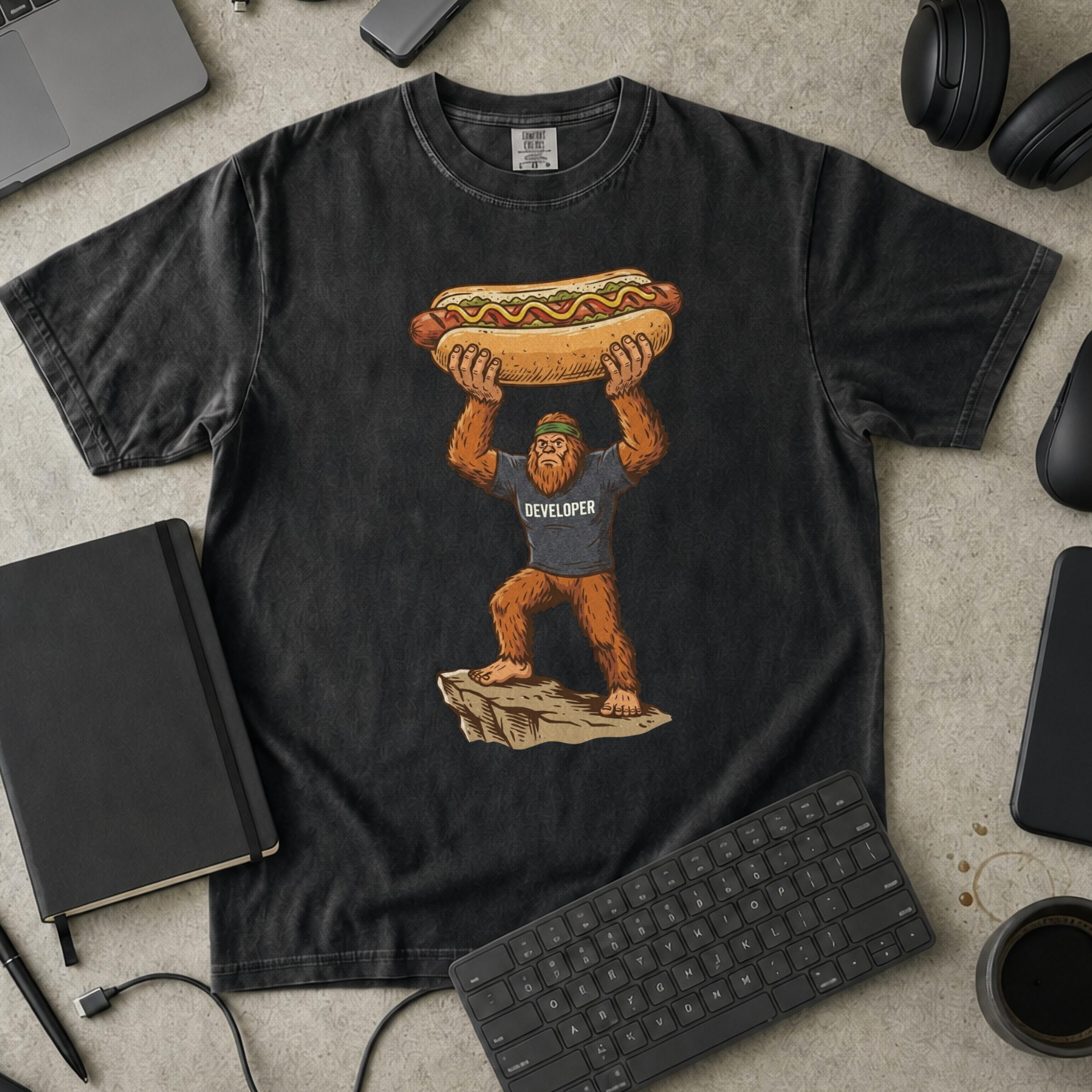 Freedom Bigfoot Hot Dog Press Premium Shirt — black Premium Shirt mock-up