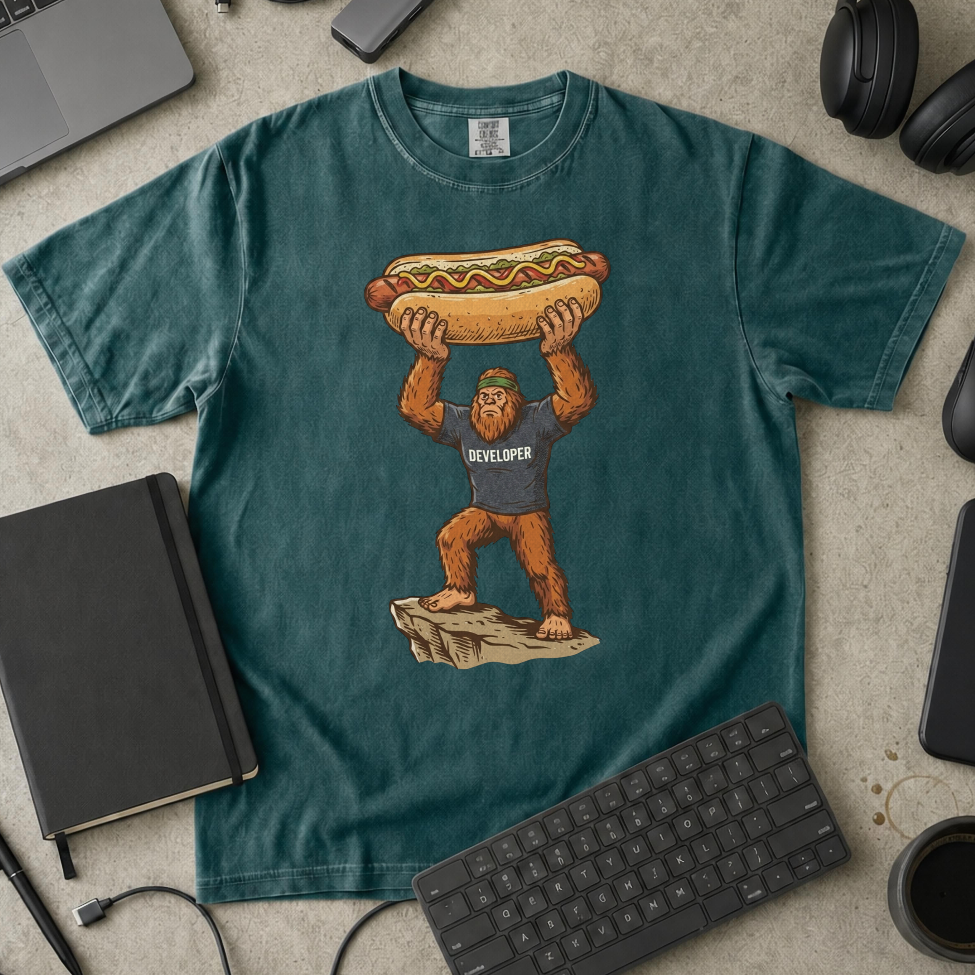 Freedom Bigfoot Hot Dog Press Premium Shirt — blue spruce Premium Shirt mock-up