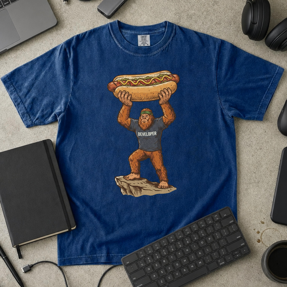 Freedom Bigfoot Hot Dog Press Premium Shirt — true navy Premium Shirt mock-up