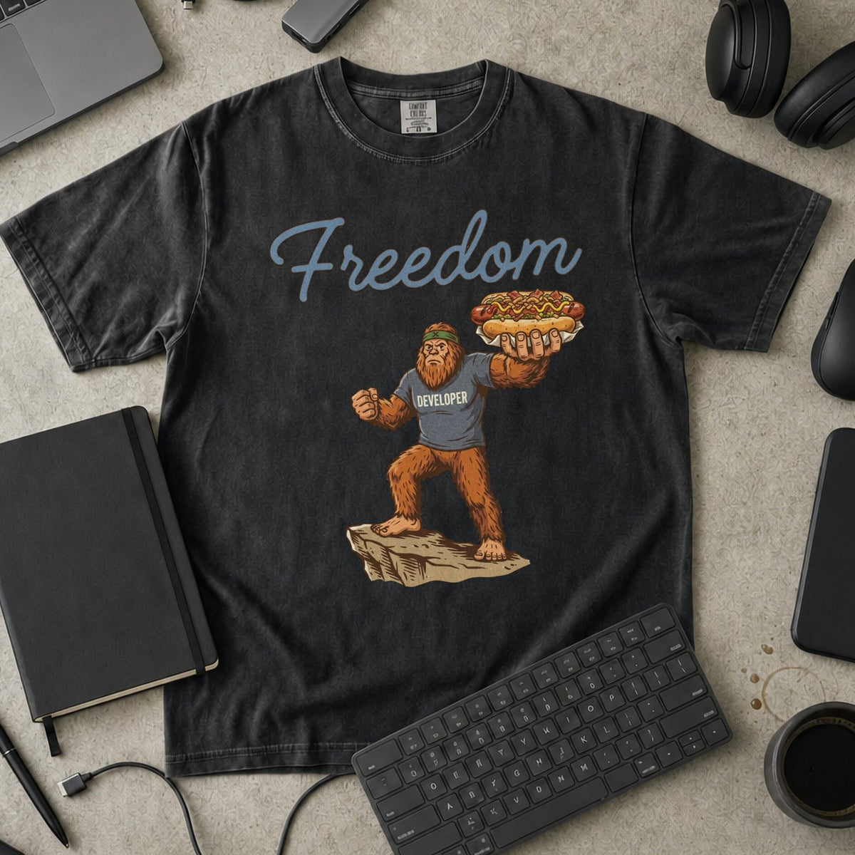 Freedom Bigfoot Hot Dog Premium Shirt — black Premium Shirt mock-up