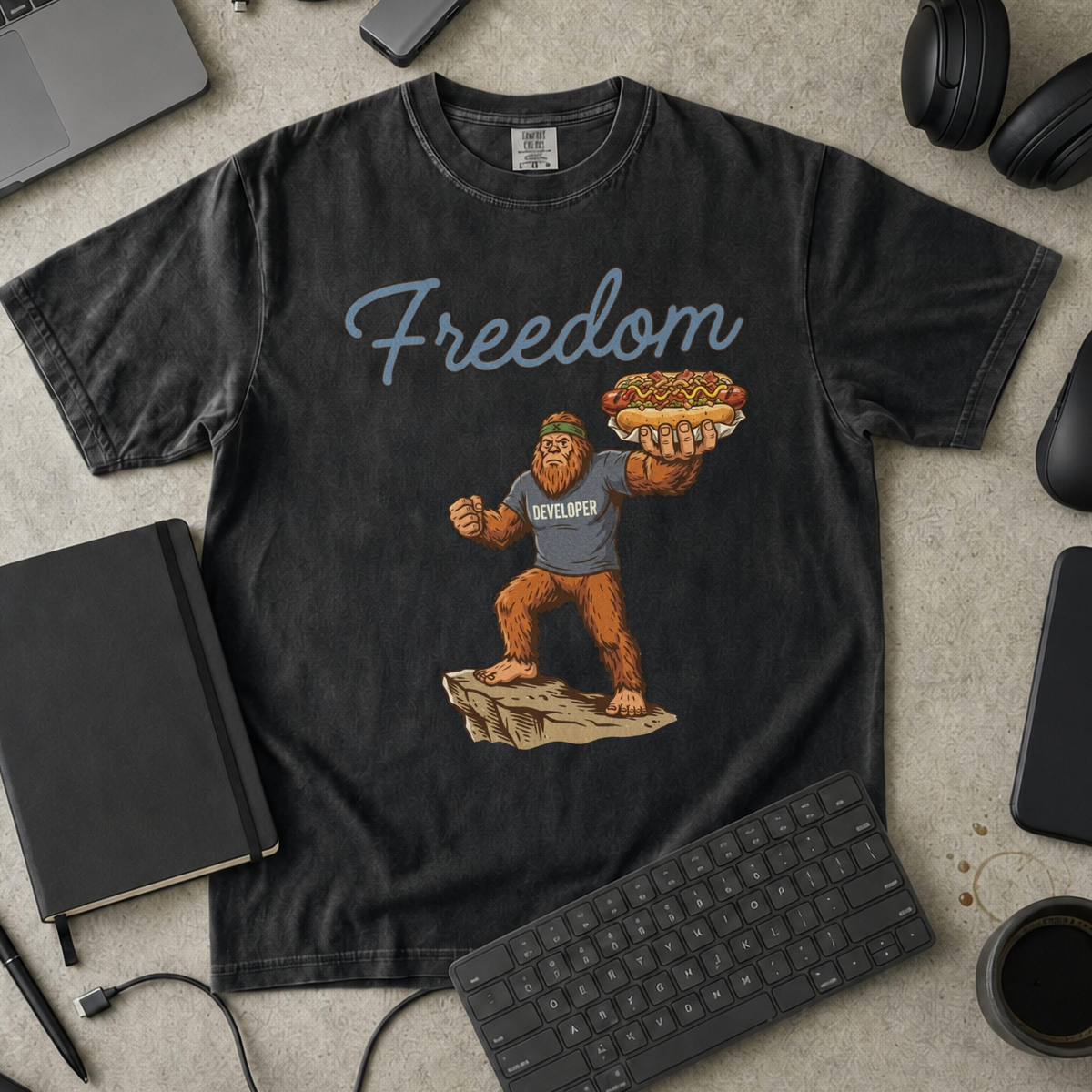 Freedom Bigfoot Hot Dog Premium Shirt — black Premium Shirt mock-up