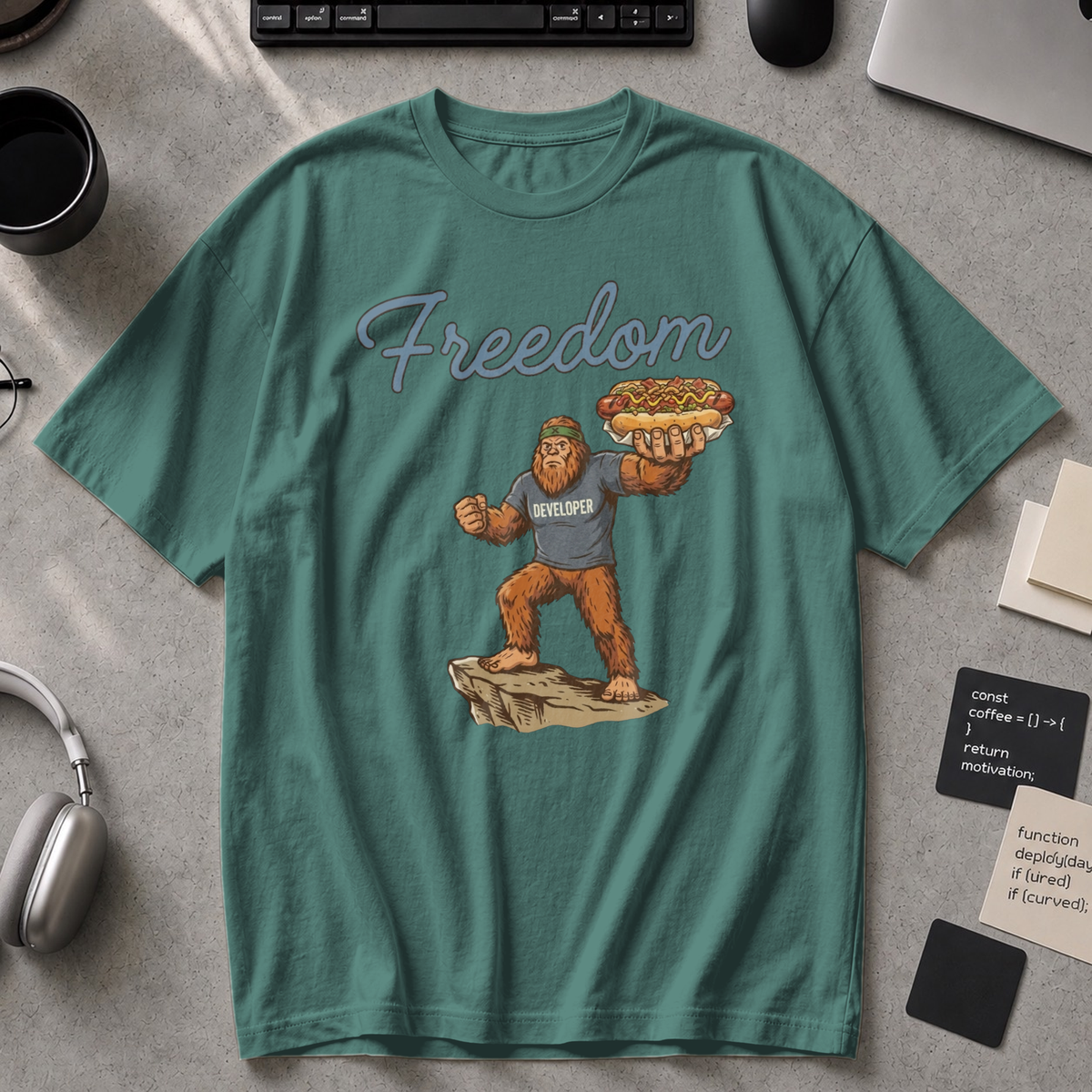 Freedom Bigfoot Hot Dog Premium Shirt - Blue Spruce