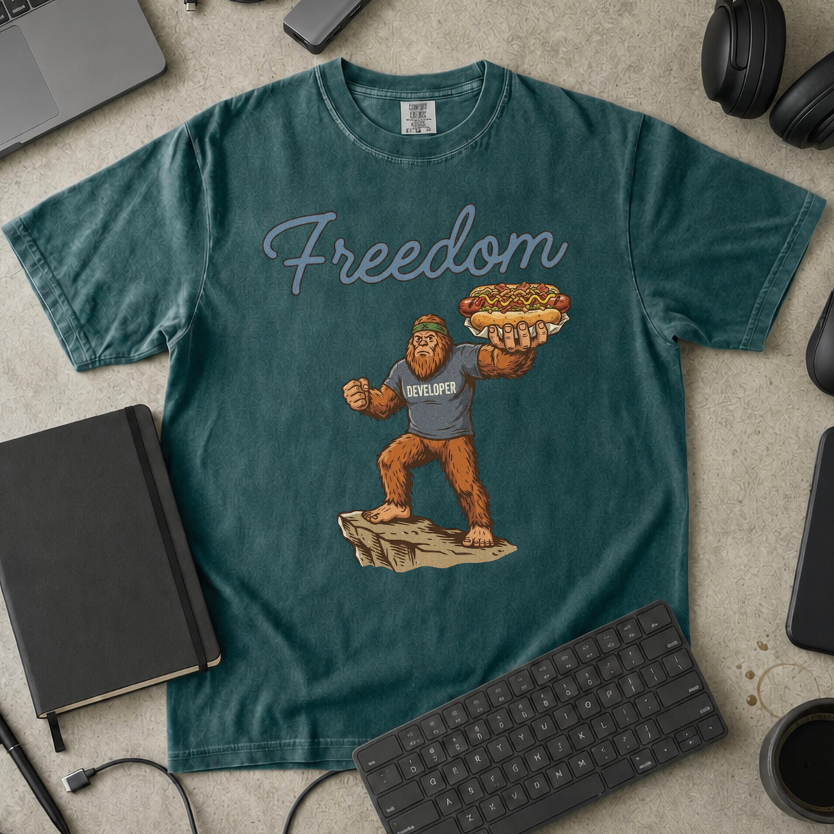 Freedom Bigfoot Hot Dog Premium Shirt — blue spruce Premium Shirt mock-up