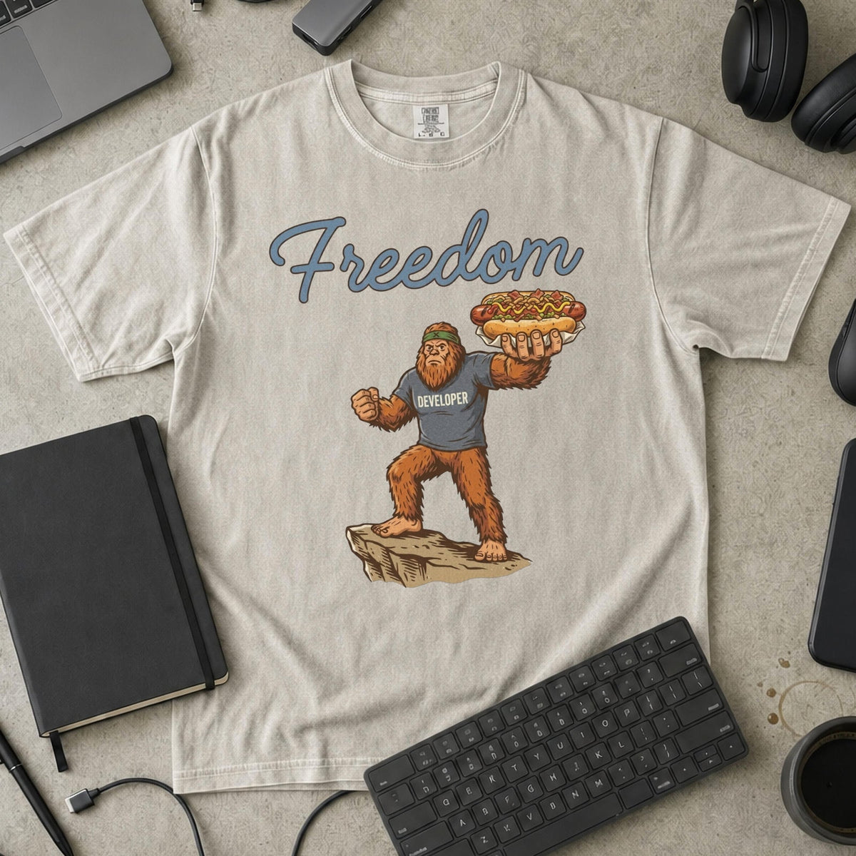 Freedom Bigfoot Hot Dog Premium Shirt — ivory Premium Shirt mock-up