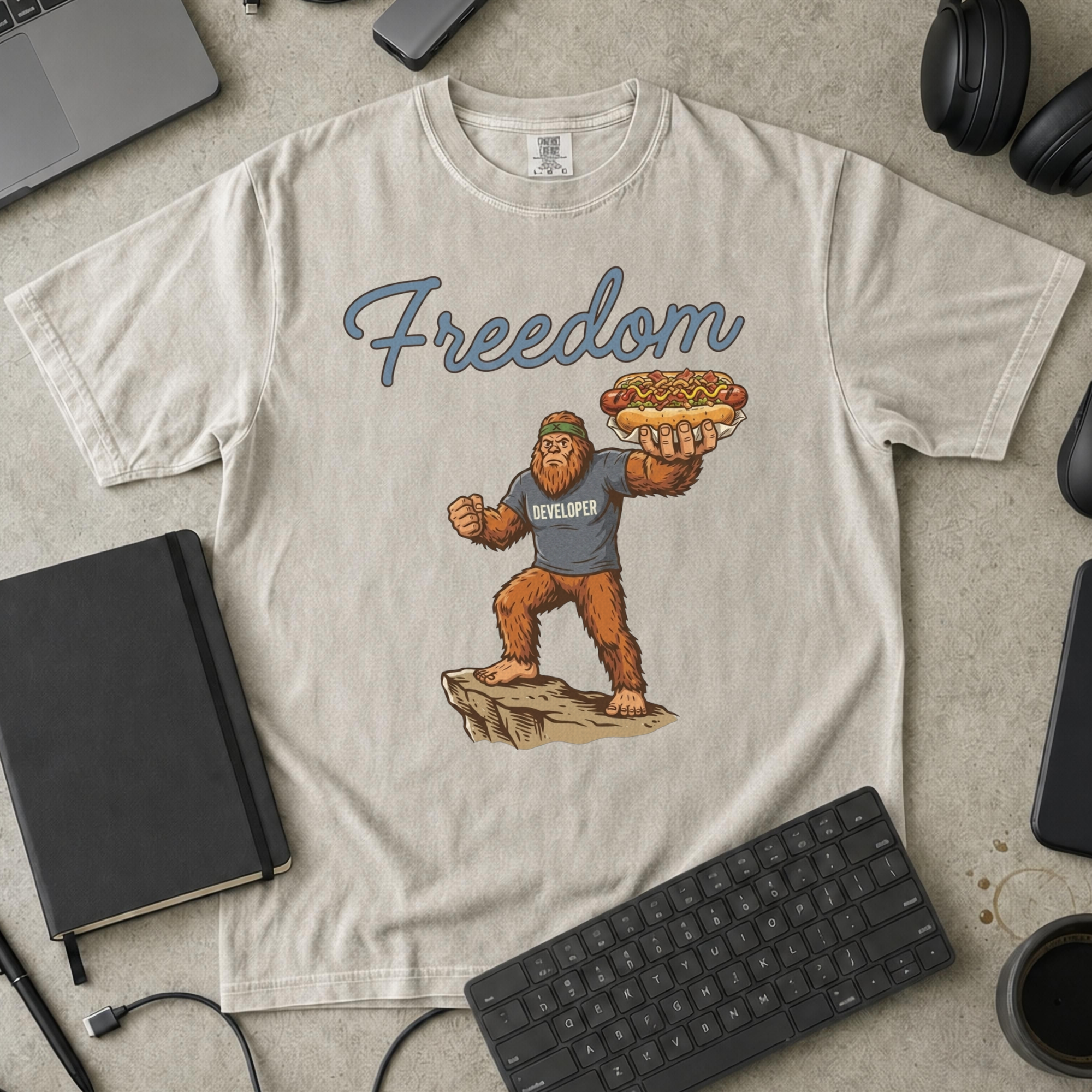 Freedom Bigfoot Hot Dog Premium Shirt — ivory Premium Shirt mock-up