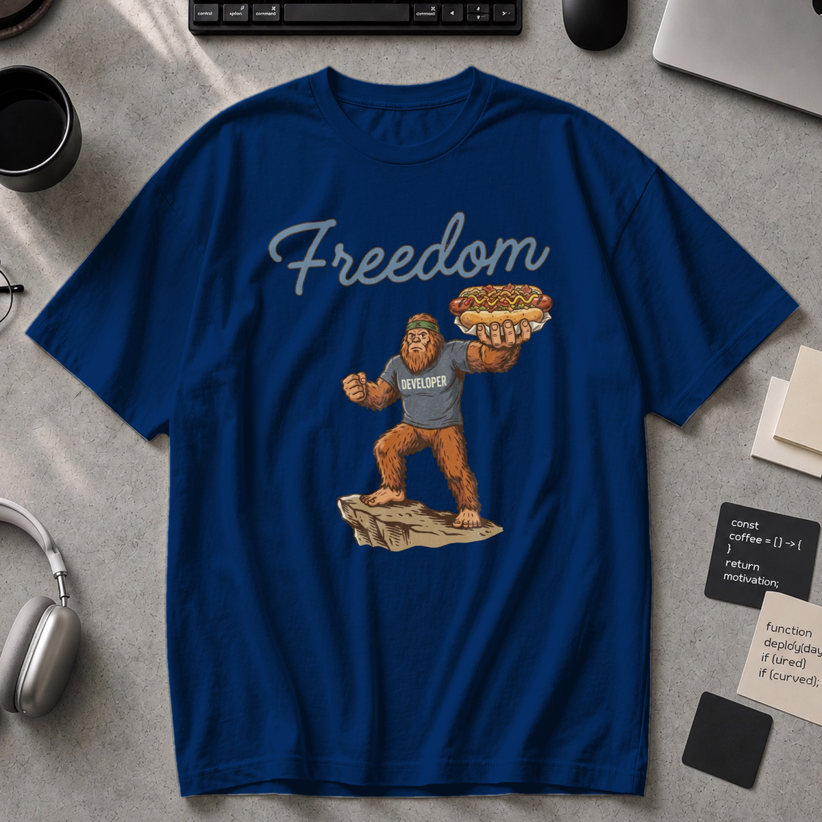 Freedom Bigfoot Hot Dog Premium Shirt - True Navy