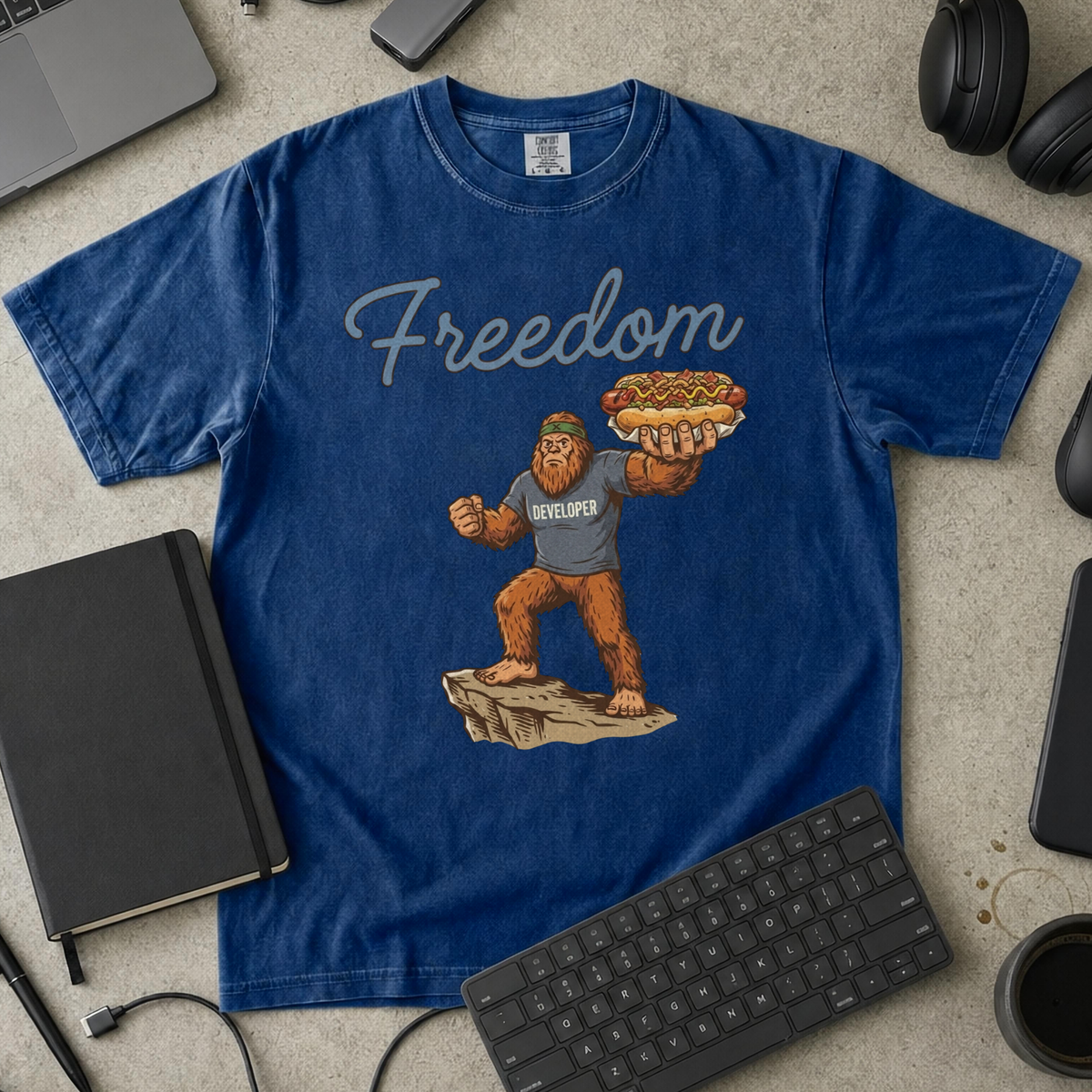 Freedom Bigfoot Hot Dog Premium Shirt — true navy Premium Shirt mock-up