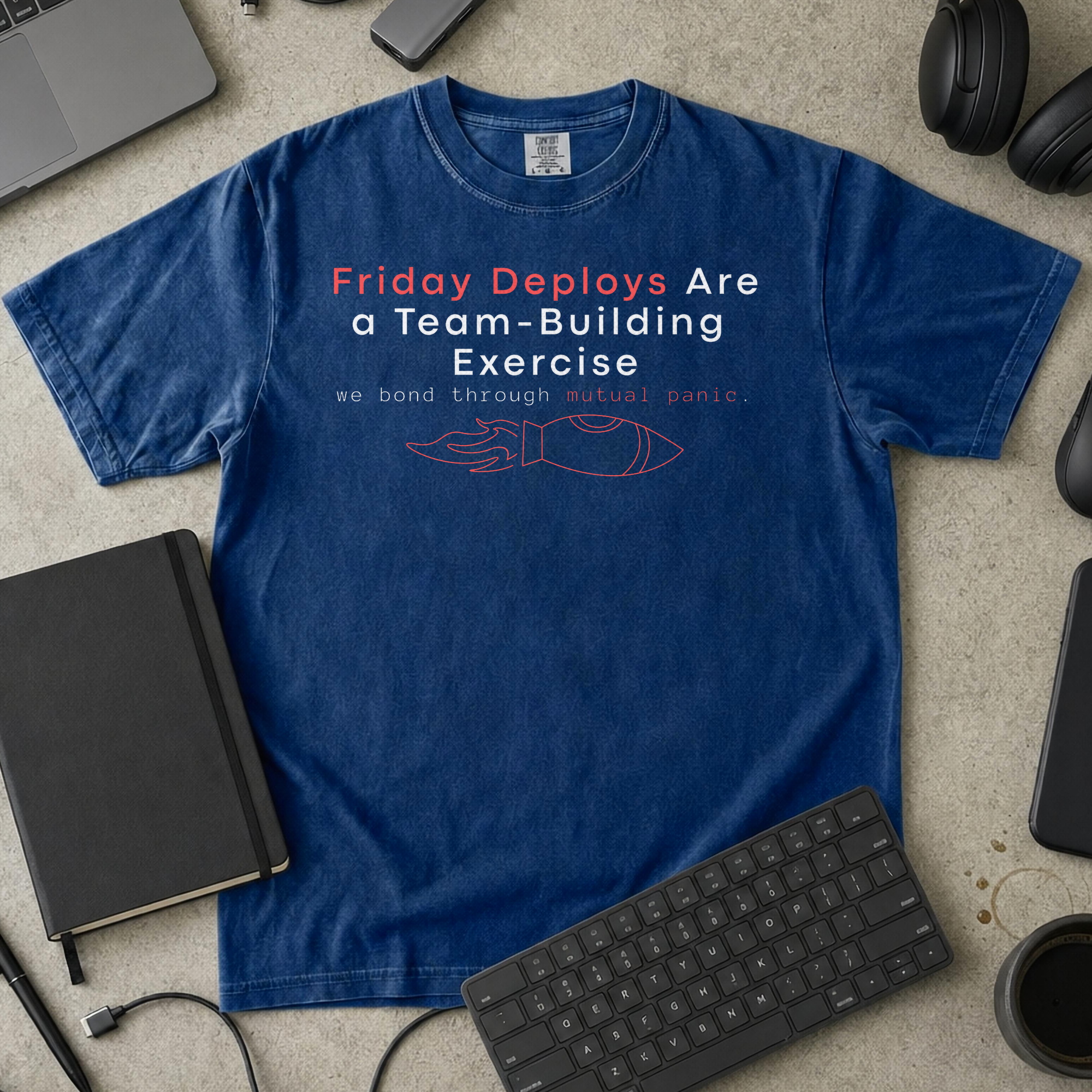 friday deploys = team building Premium Shirt — true navy Premium Shirt mock-up
