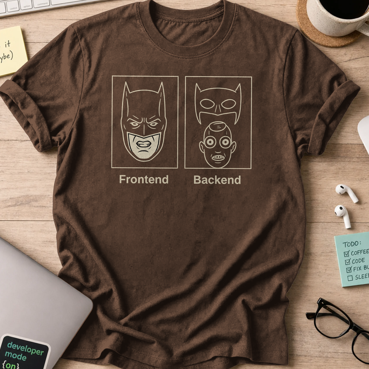 frontend vs backend shirt - Dark Chocolate