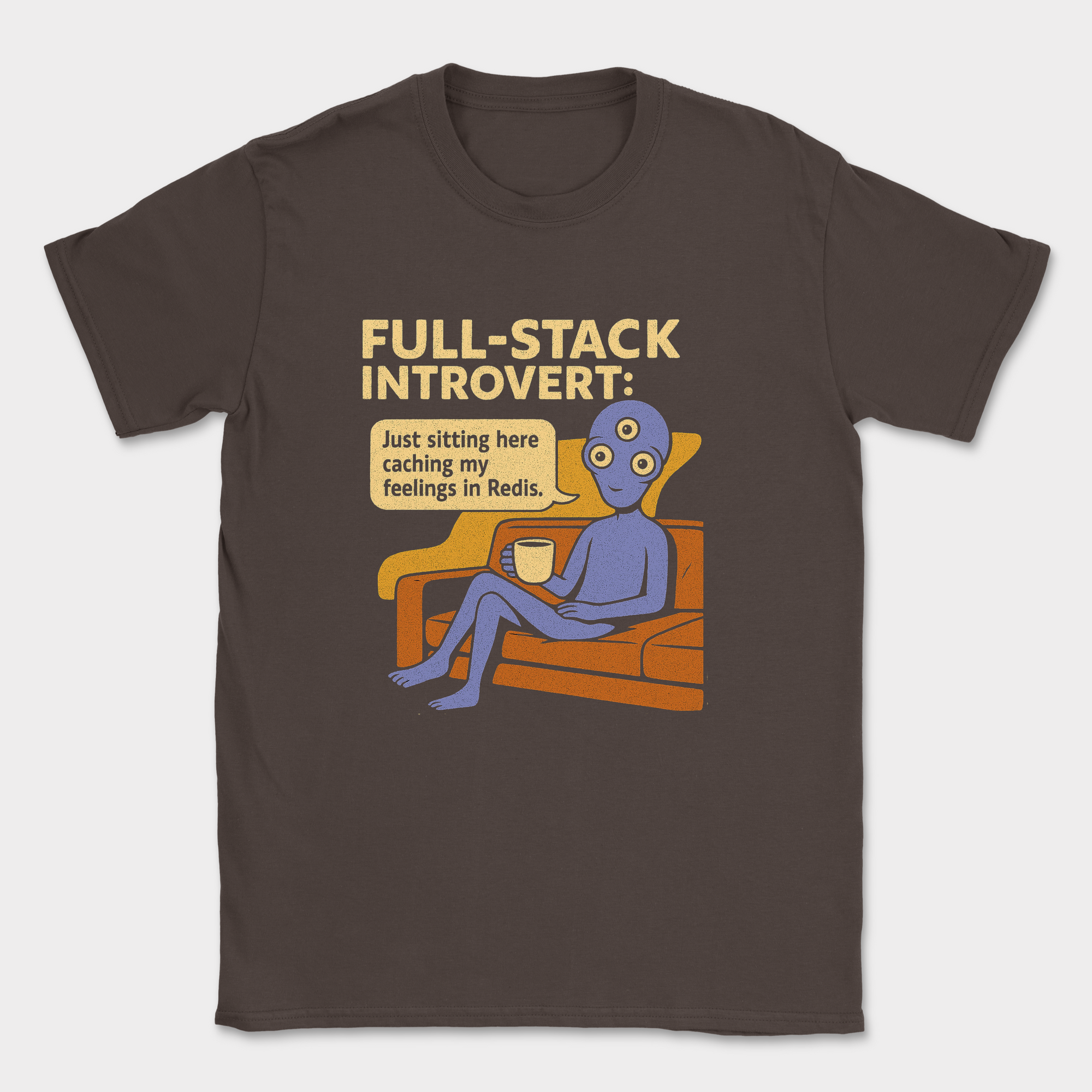 full stack introvert alien shirt — Dark Chocolate