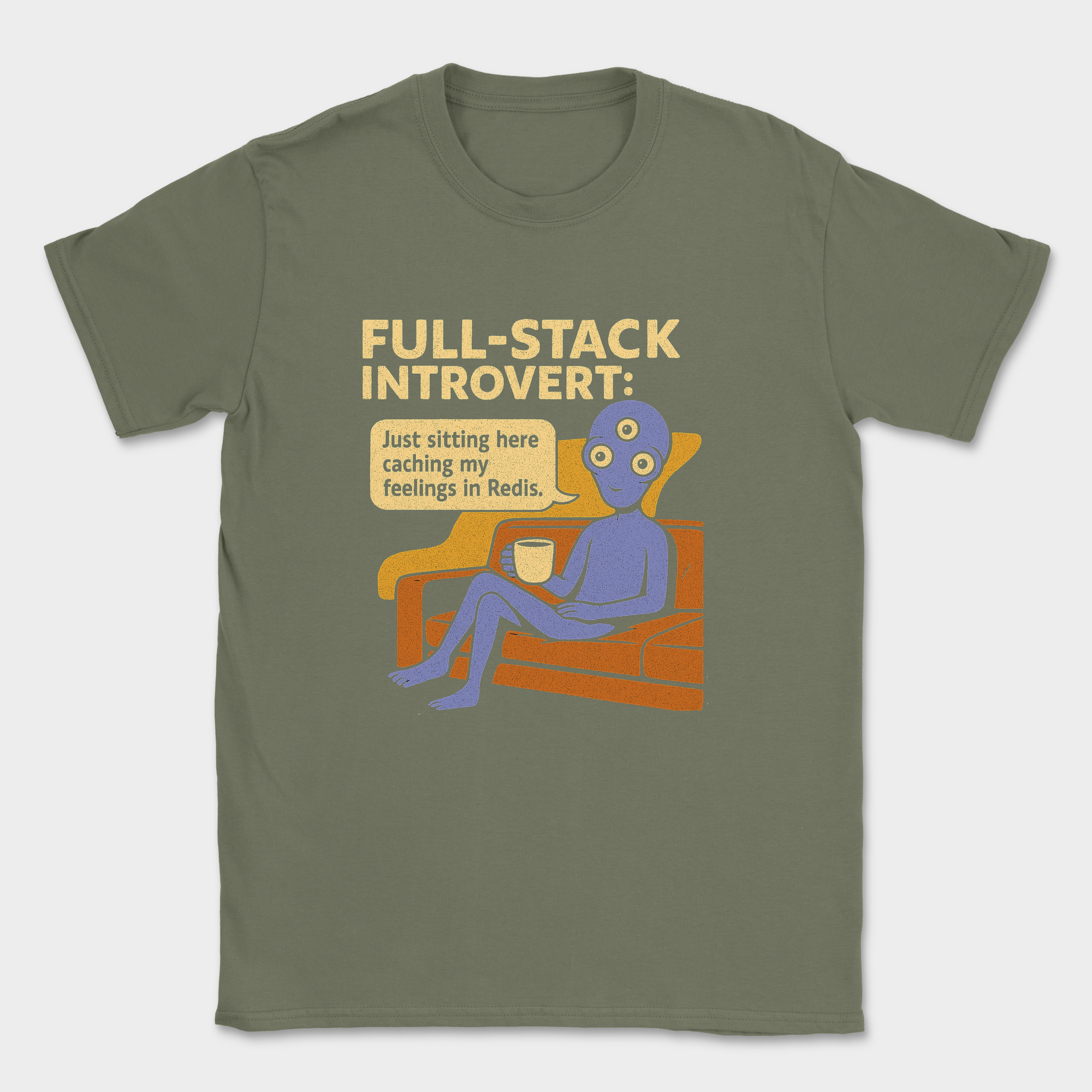 full stack introvert alien shirt — Military Green
