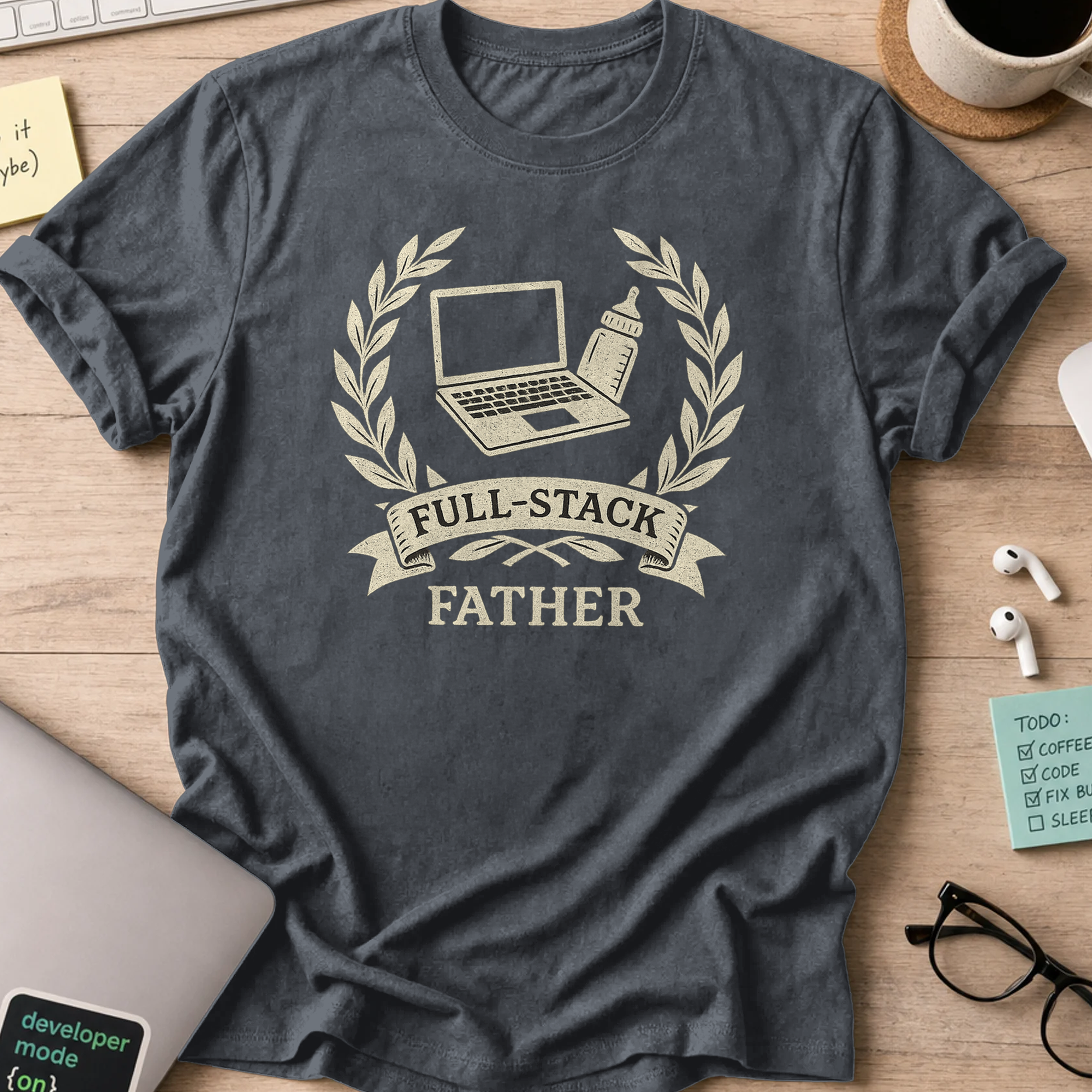 full-stacked father shirt - Dark Heather